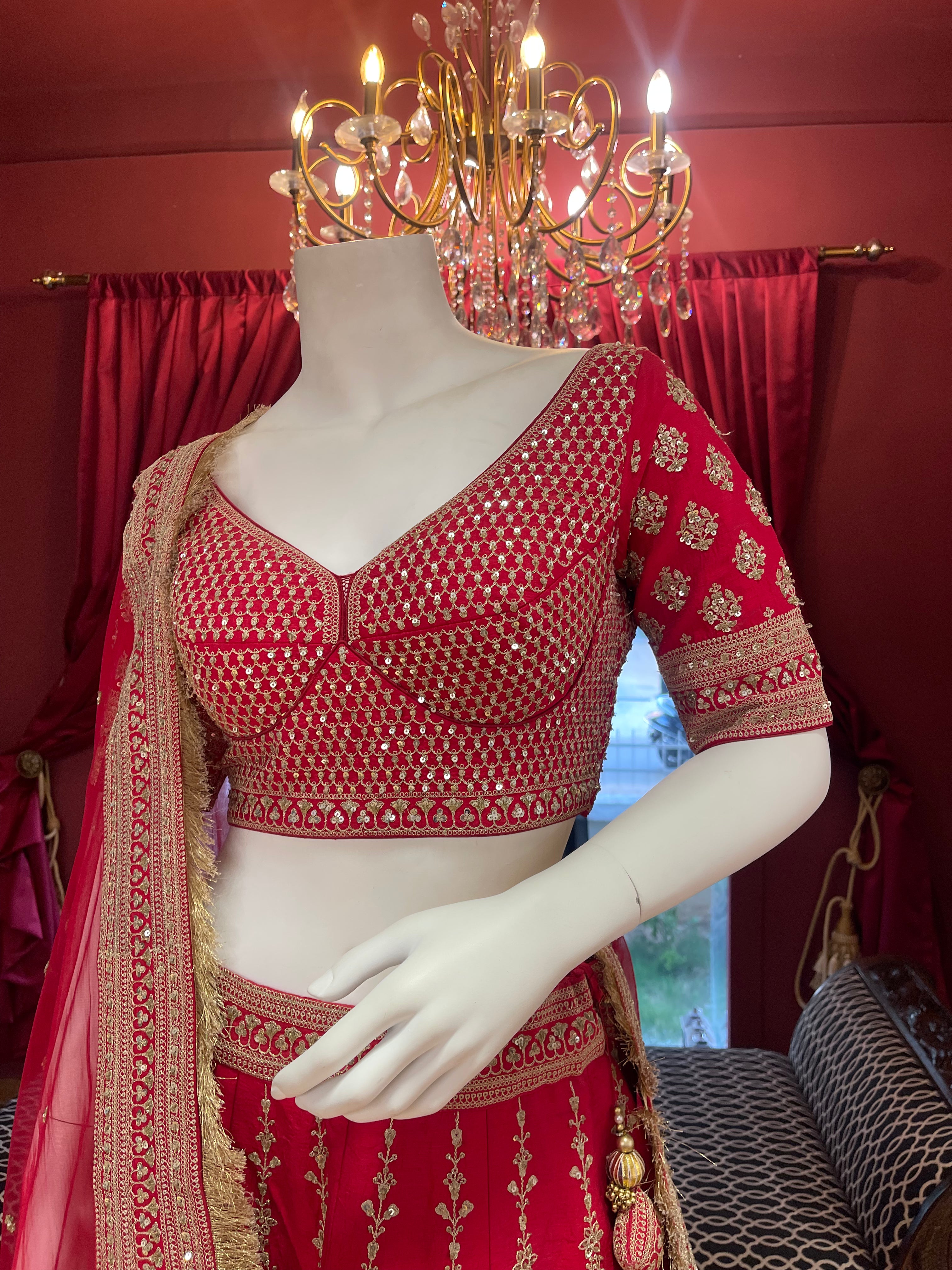 Red Threadwork Bridal Lehenga