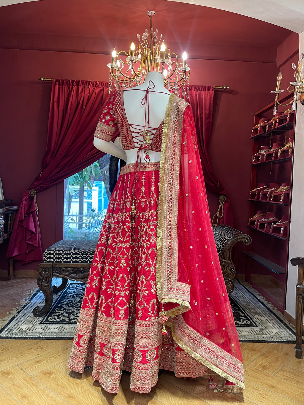 Red Threadwork Bridal Lehenga