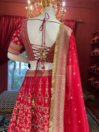 Red Threadwork Bridal Lehenga