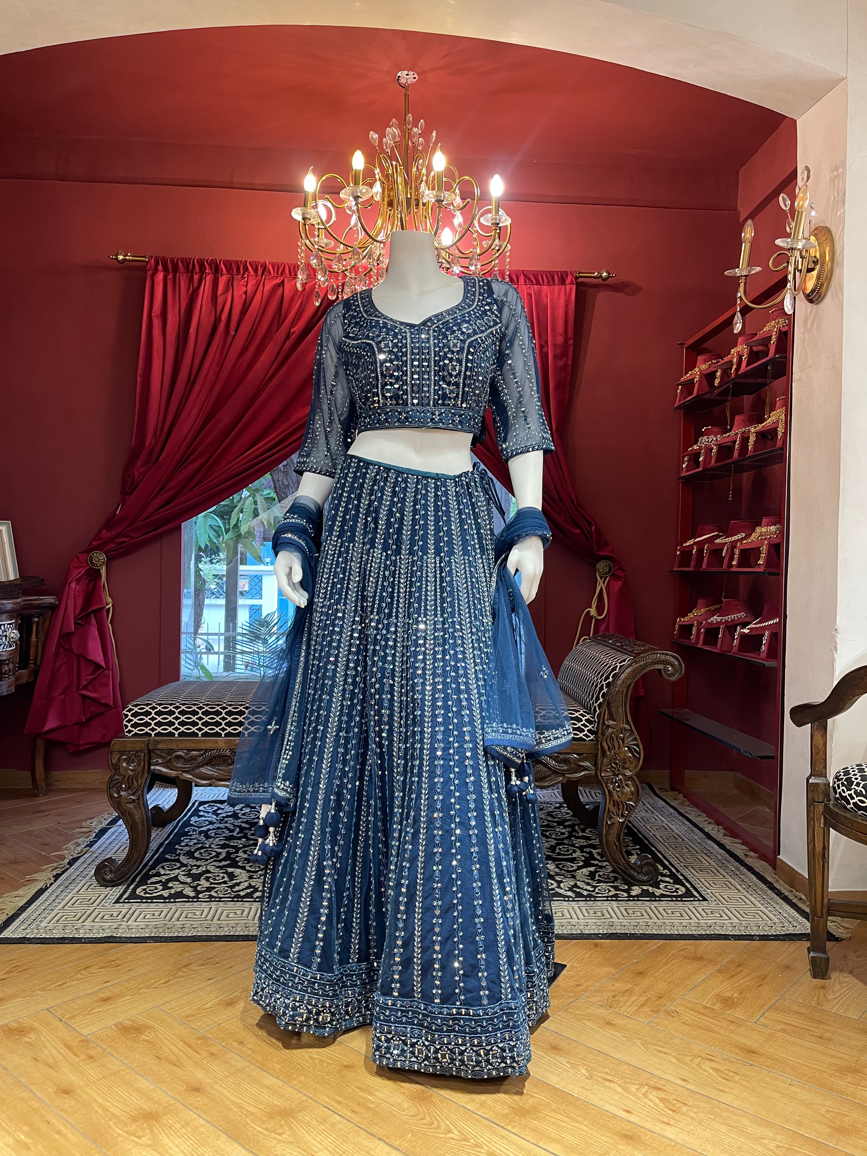 Royal Blue Mirror Work Lehenga