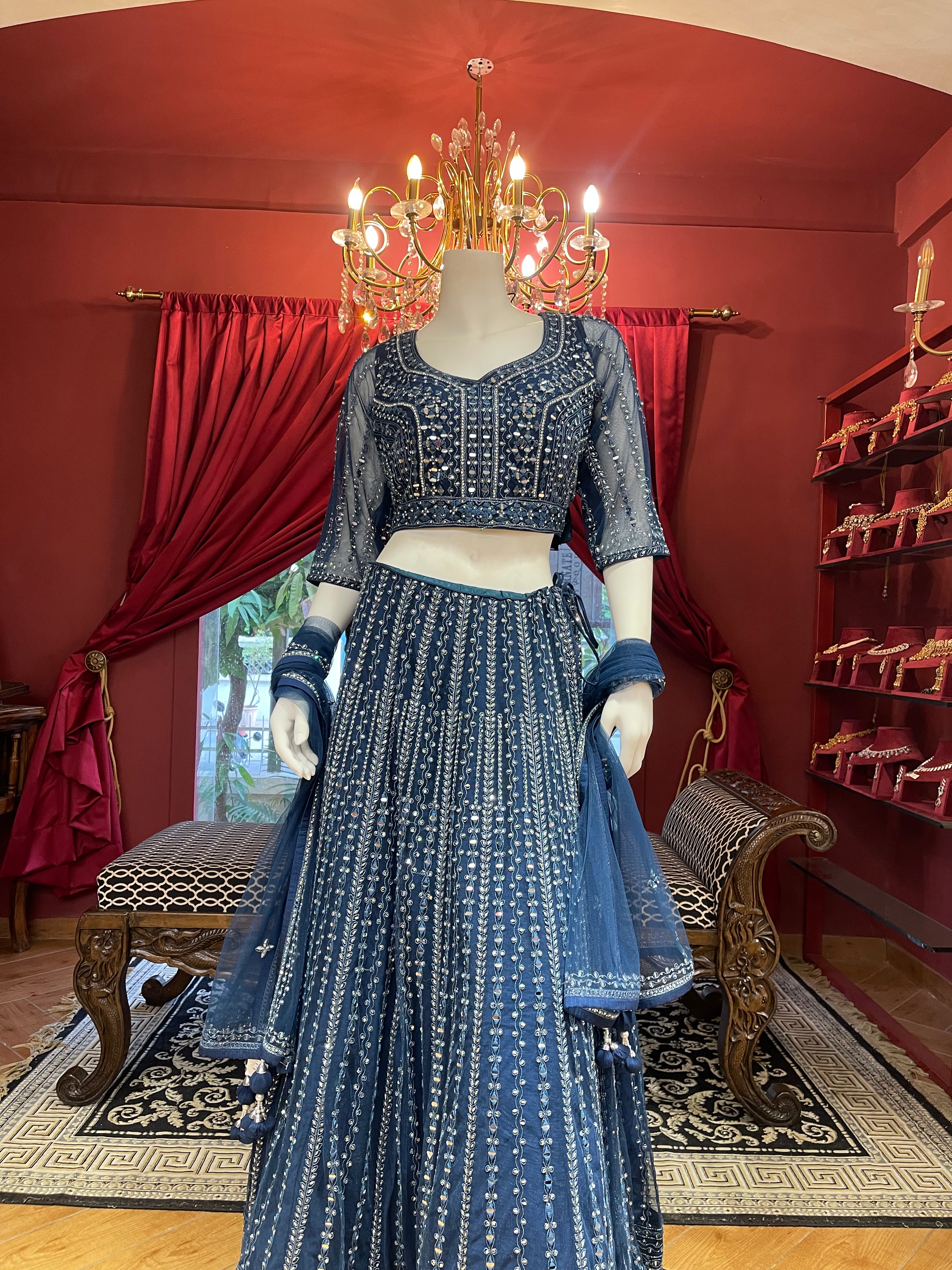 Royal Blue Mirror Work Lehenga