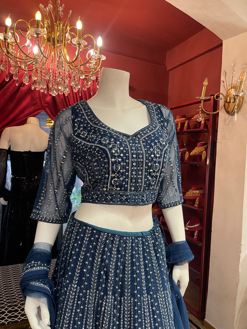 Royal Blue Mirror Work Lehenga