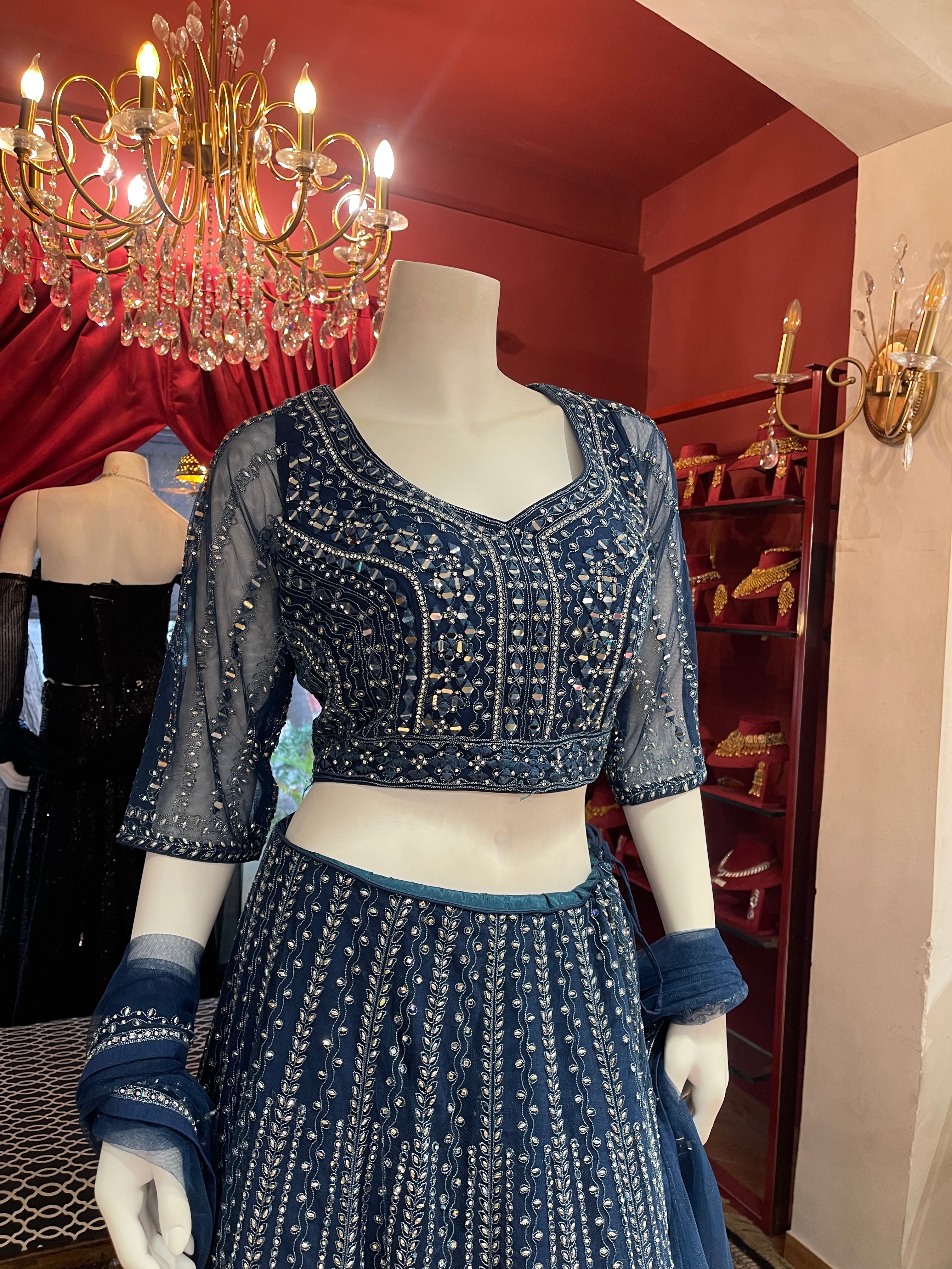 Royal Blue Mirror Work Lehenga