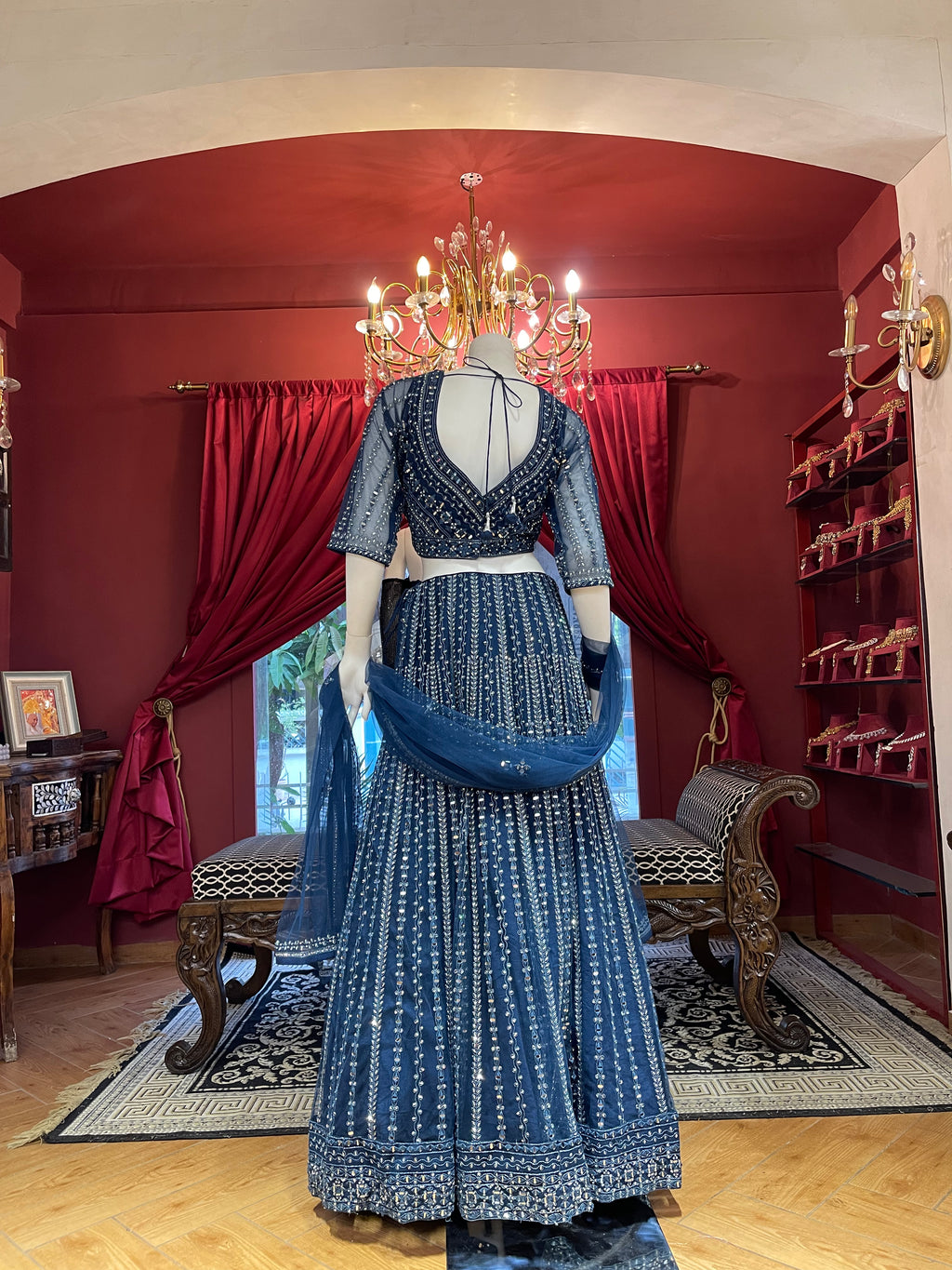 Royal Blue Mirror Work Lehenga