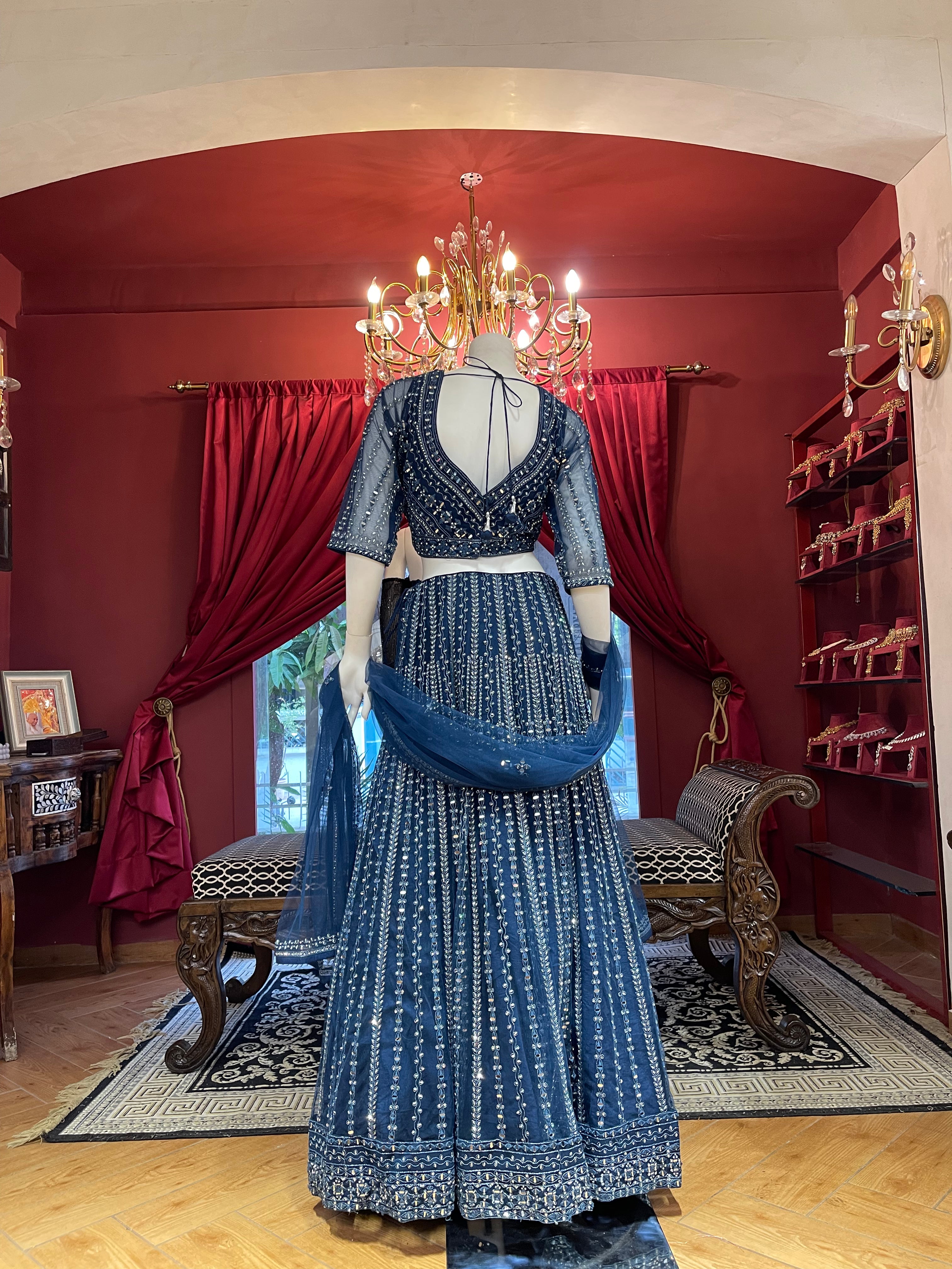 Royal Blue Mirror Work Lehenga
