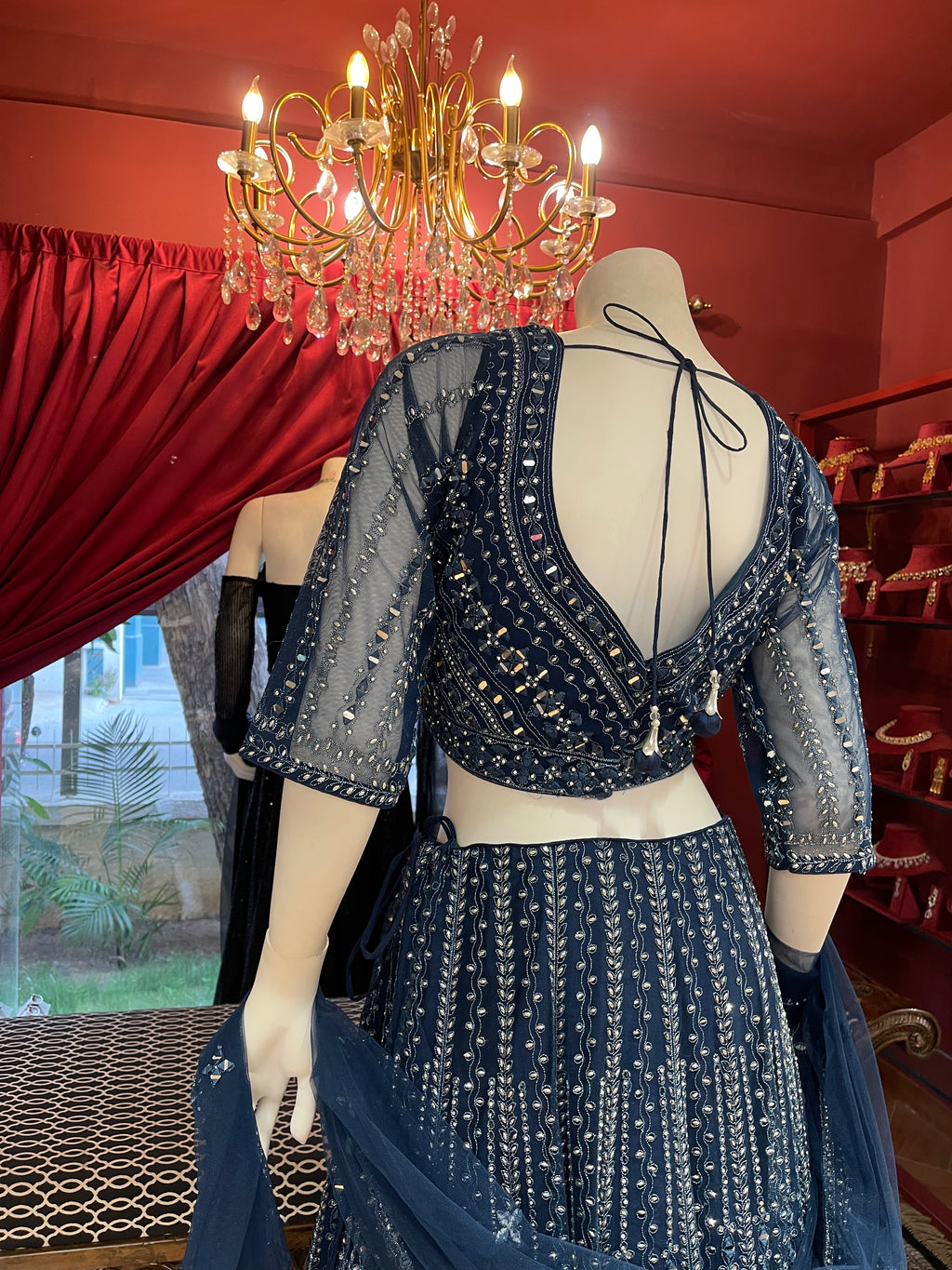Royal Blue Mirror Work Lehenga
