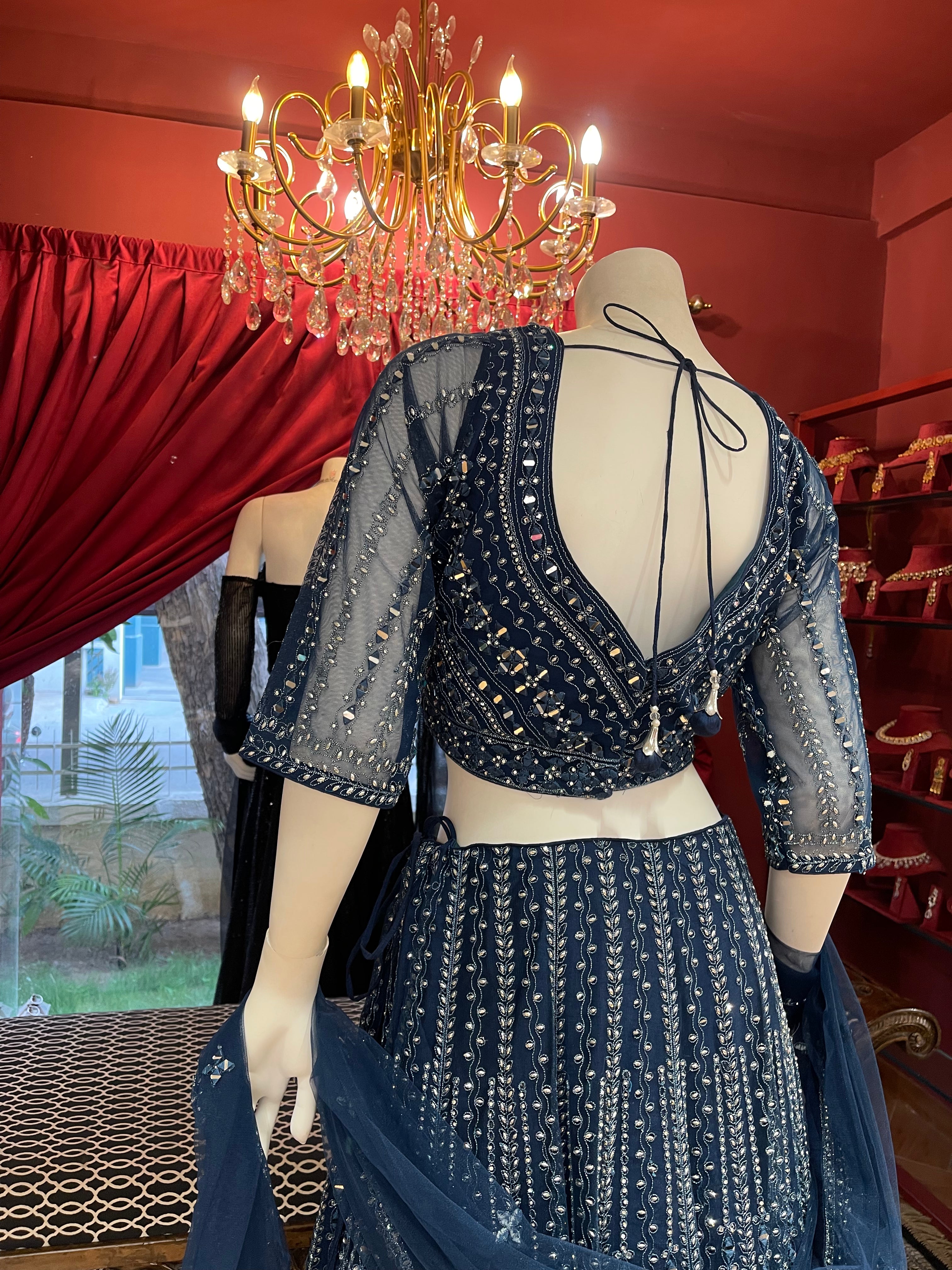 Royal Blue Mirror Work Lehenga