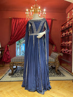 Blue cape style sleeves gown