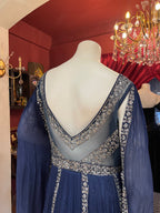 Blue cape style sleeves gown