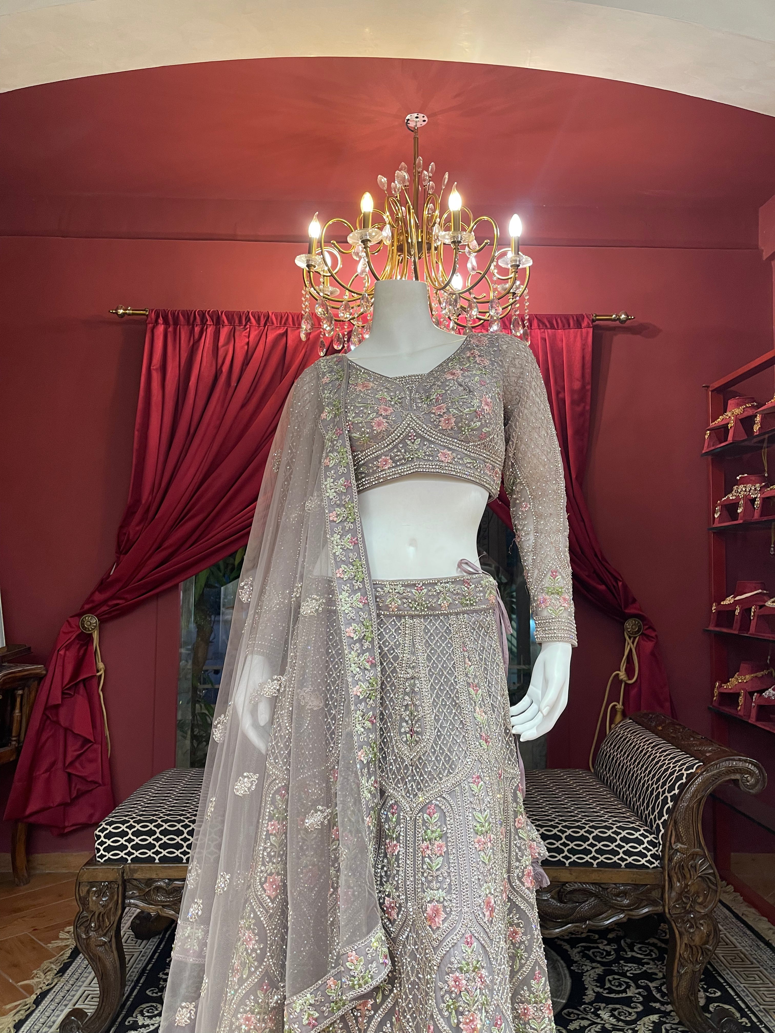 Onion Floral Work Lehenga