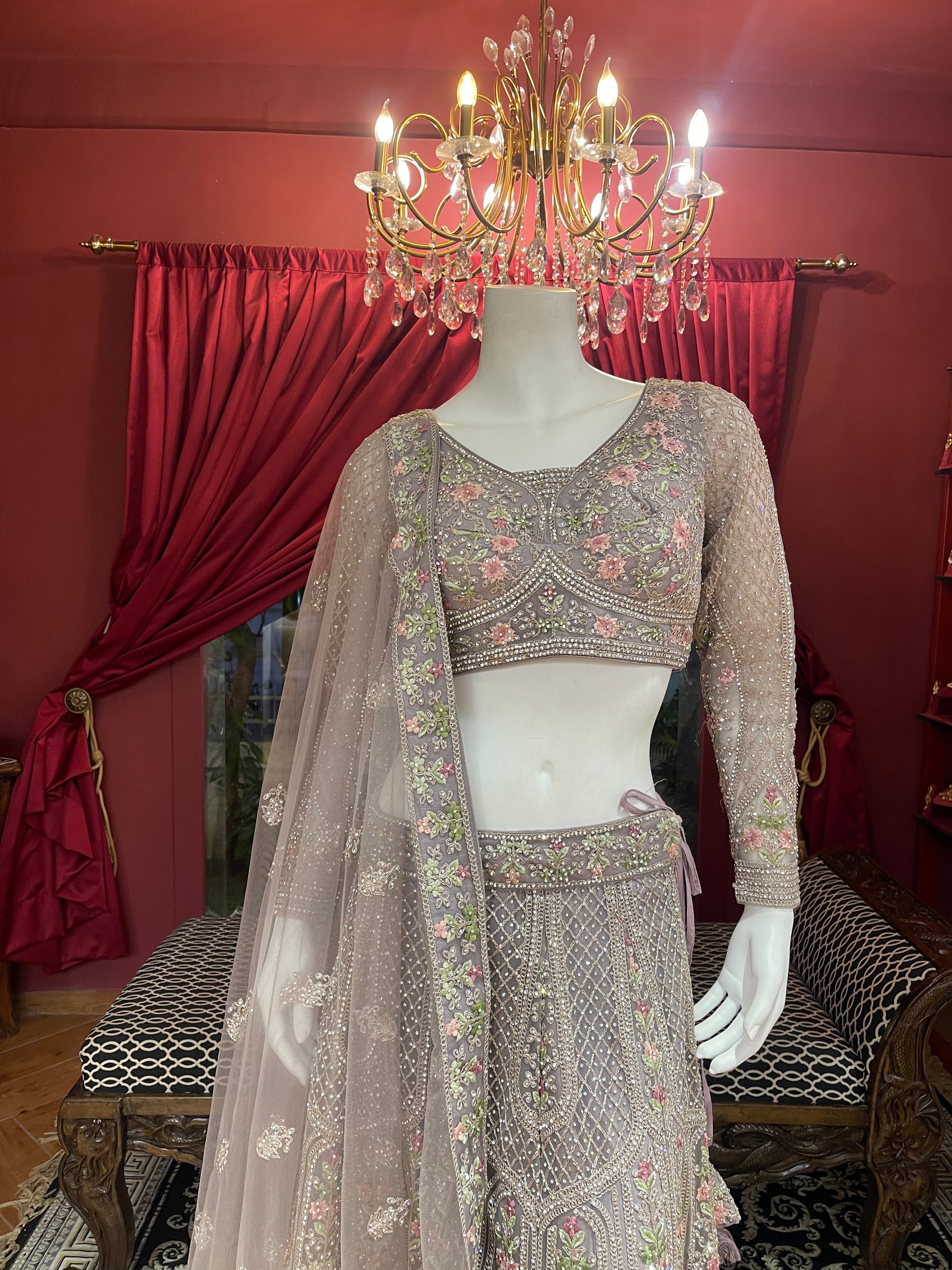 Onion Floral Work Lehenga