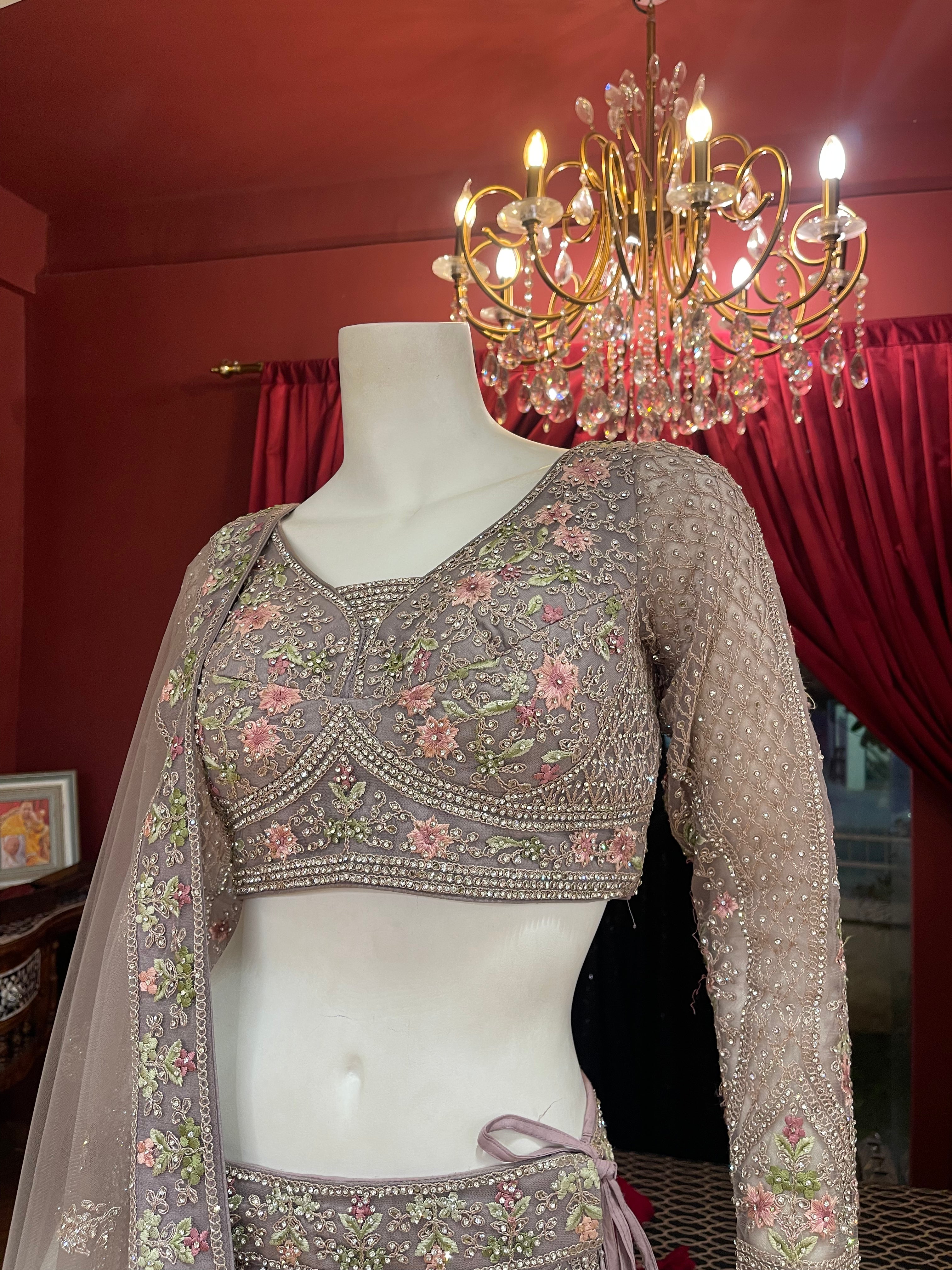 Onion Floral Work Lehenga