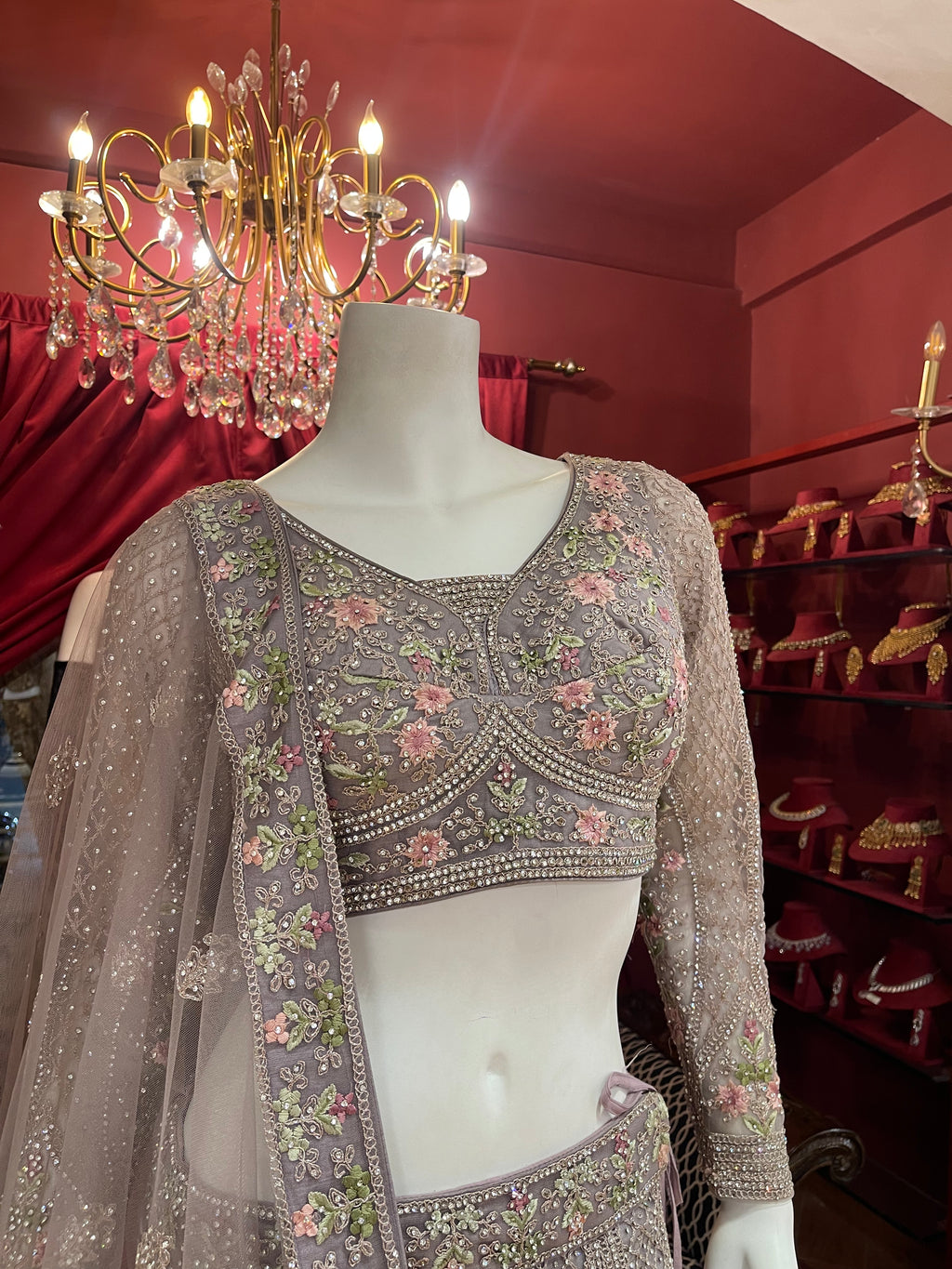 Onion Floral Work Lehenga