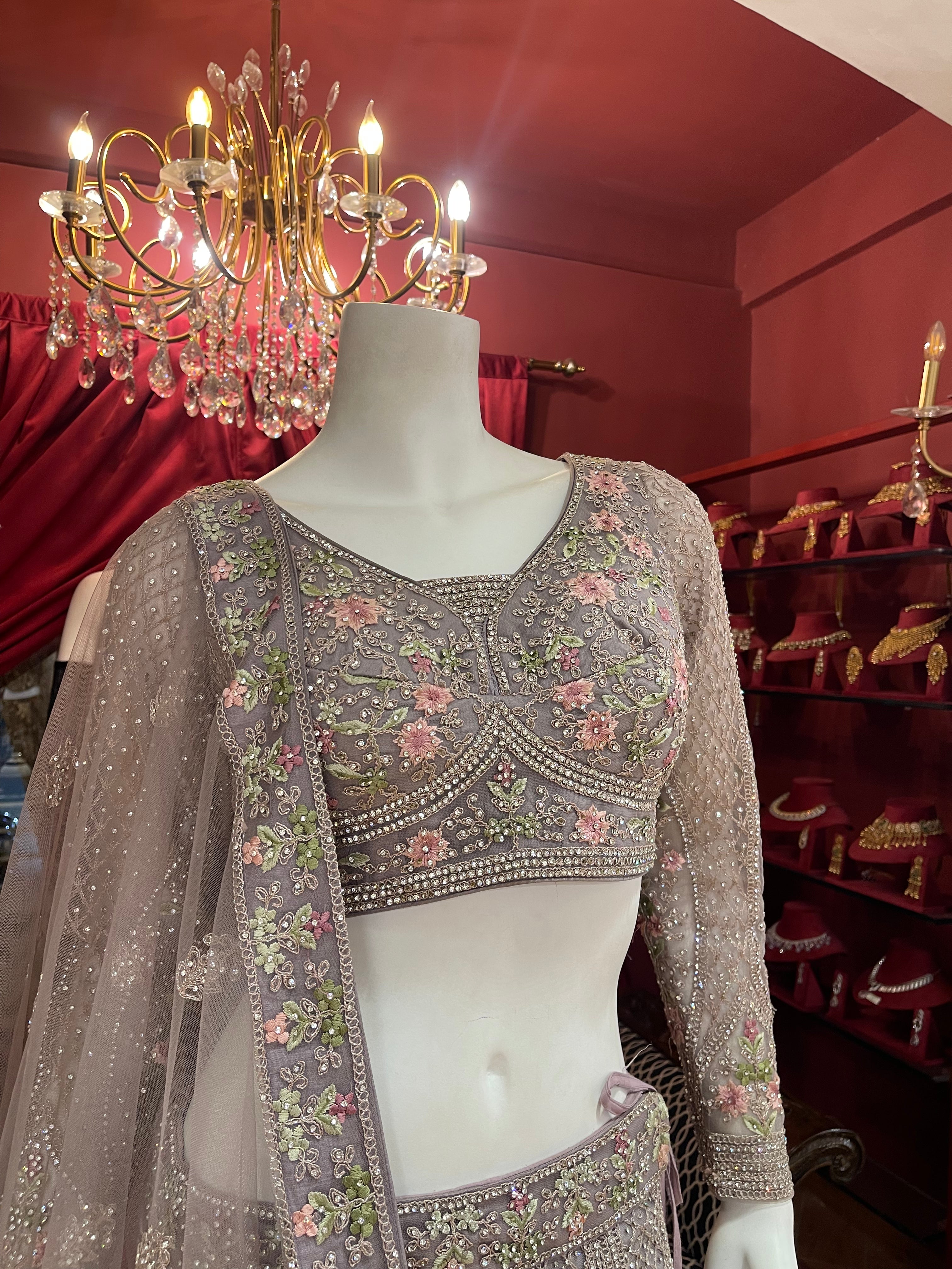 Onion Floral Work Lehenga