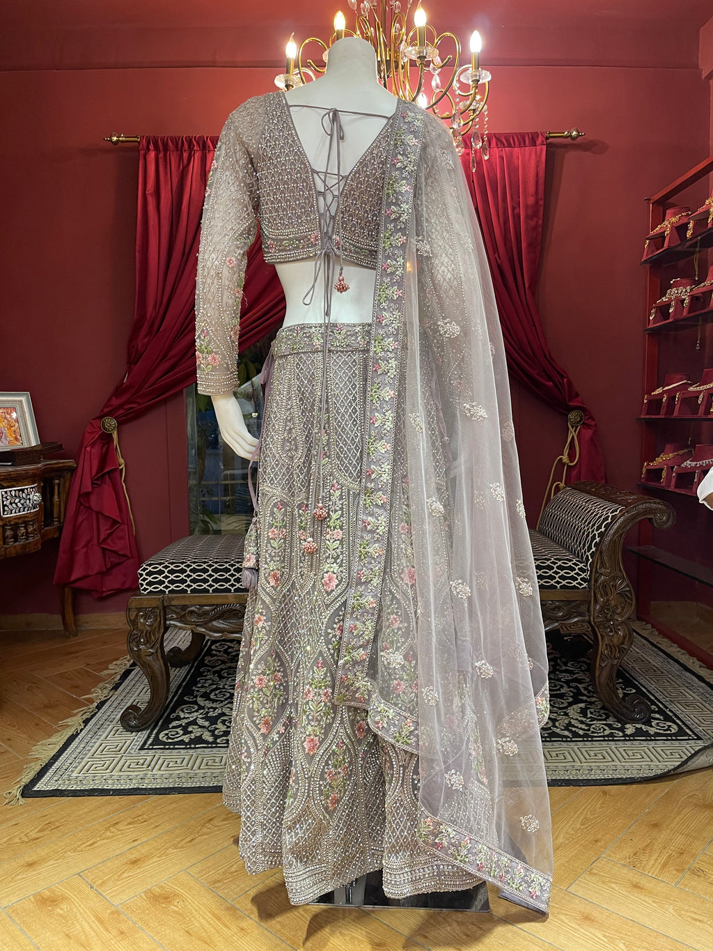 Onion Floral Work Lehenga