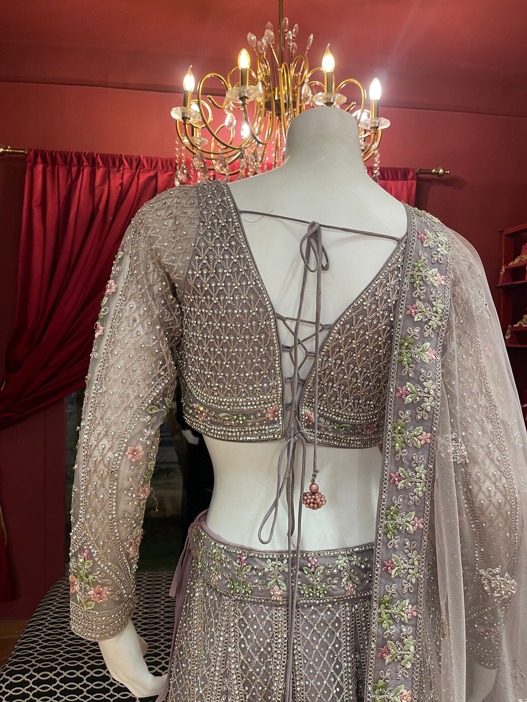 Onion Floral Work Lehenga