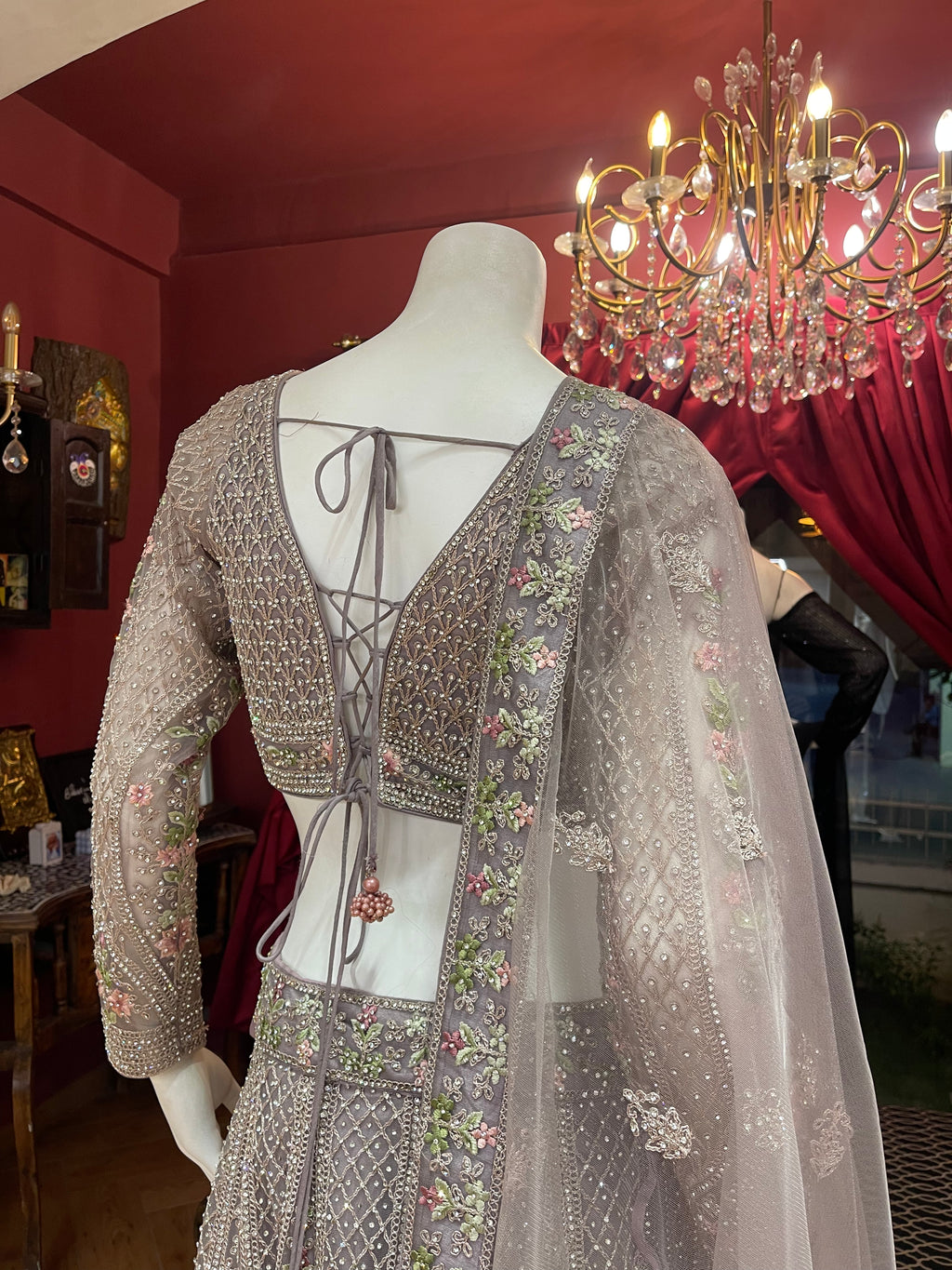 Onion Floral Work Lehenga