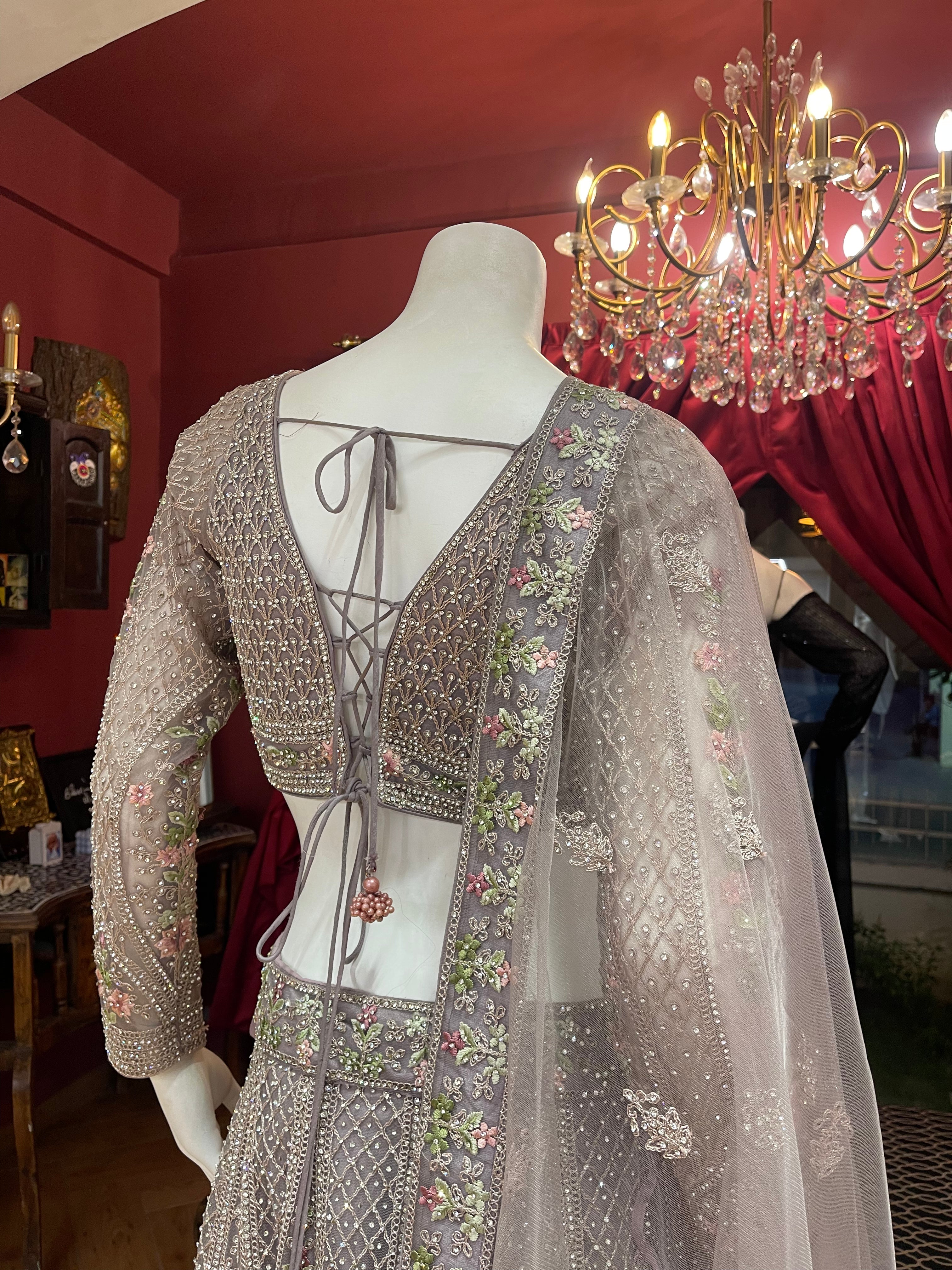 Onion Floral Work Lehenga