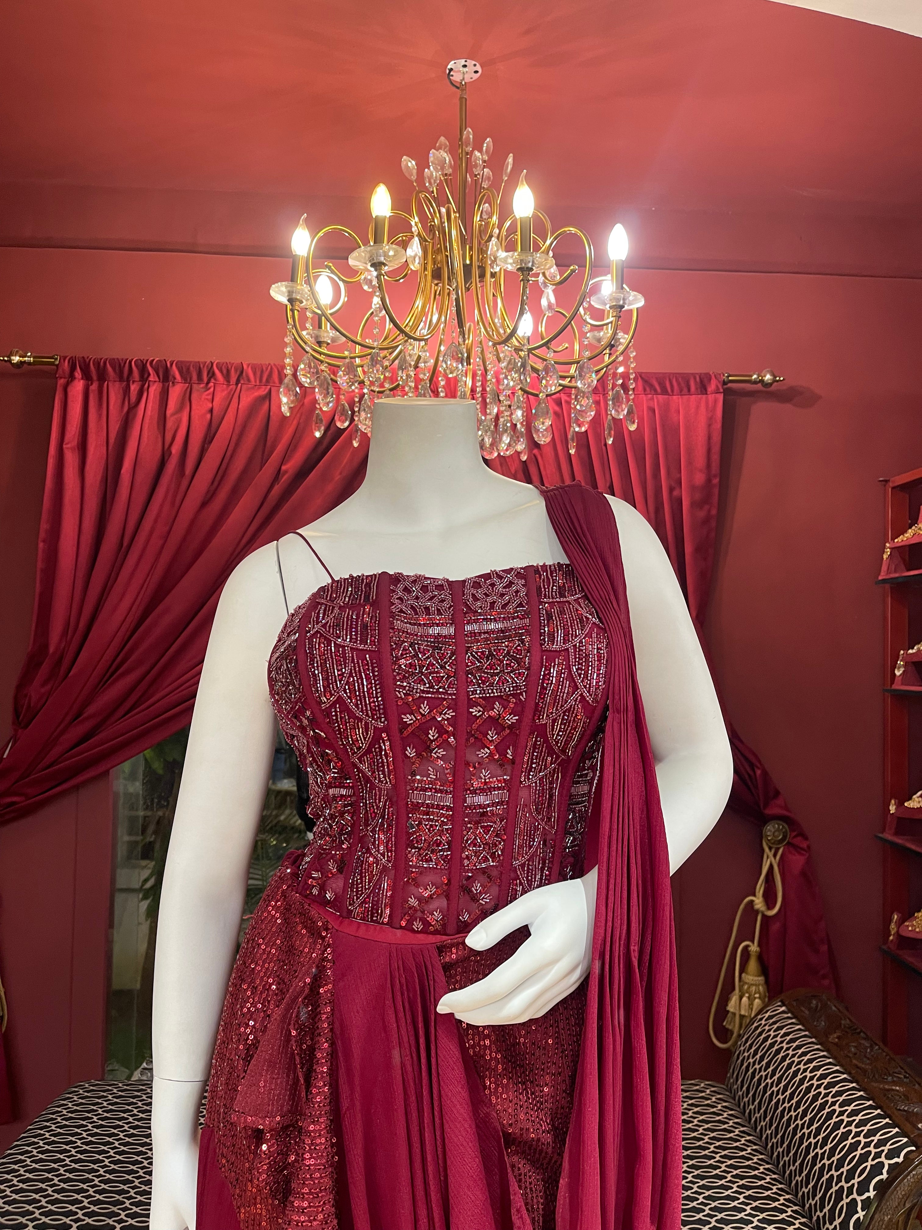 Red Corset Drape Saree