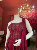 Red Corset Drape Saree