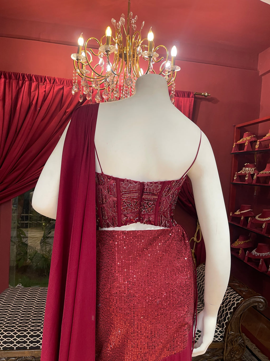 Red Corset Drape Saree