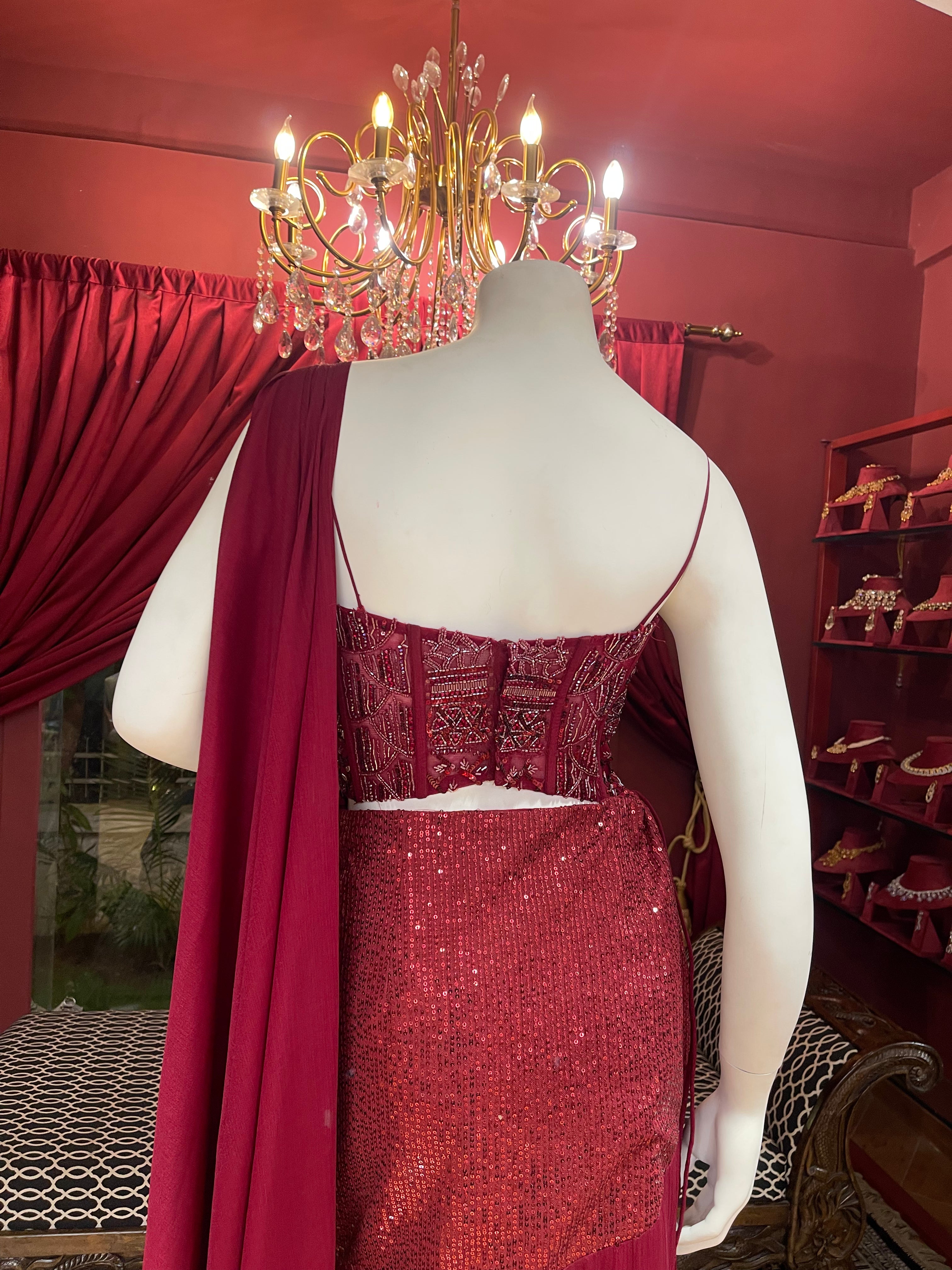Red Corset Drape Saree