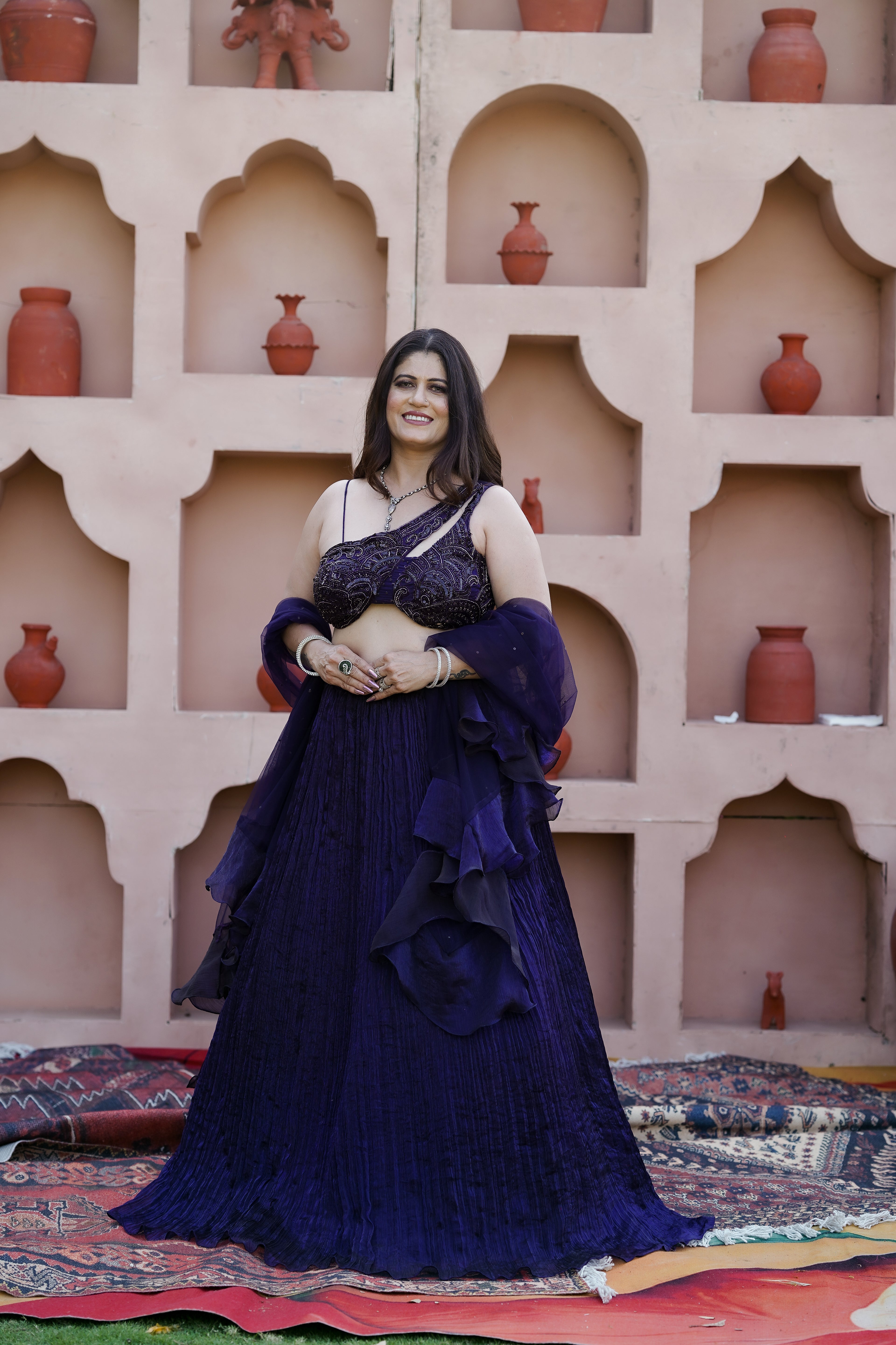Purple Pleated Lehenga Set