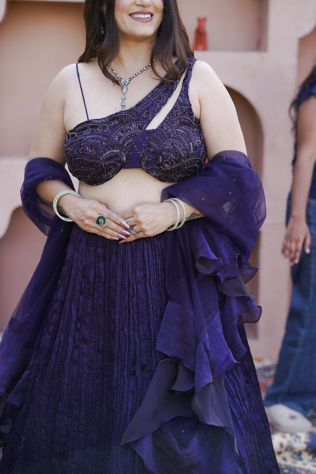 Purple Pleated Lehenga Set