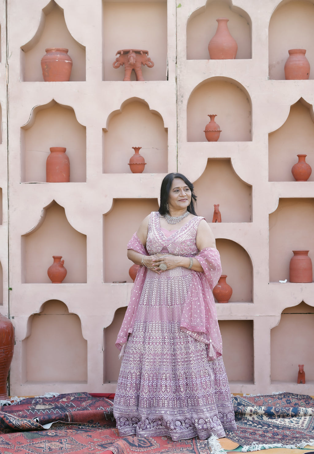 Pretty Pink Thread With Mirror Work Lehenga