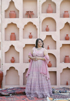 Pretty Pink Thread With Mirror Work Lehenga