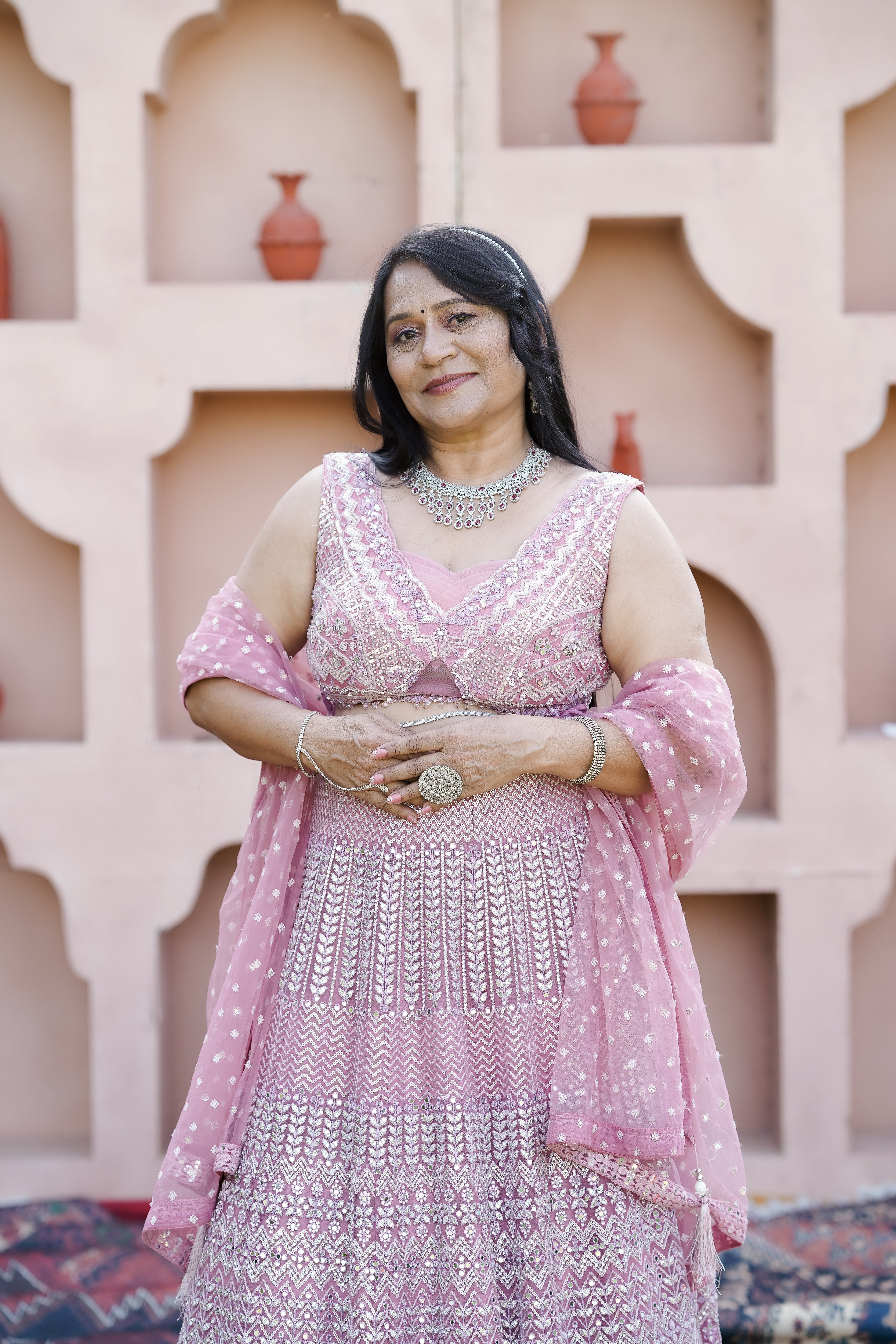 Pretty Pink Thread With Mirror Work Lehenga