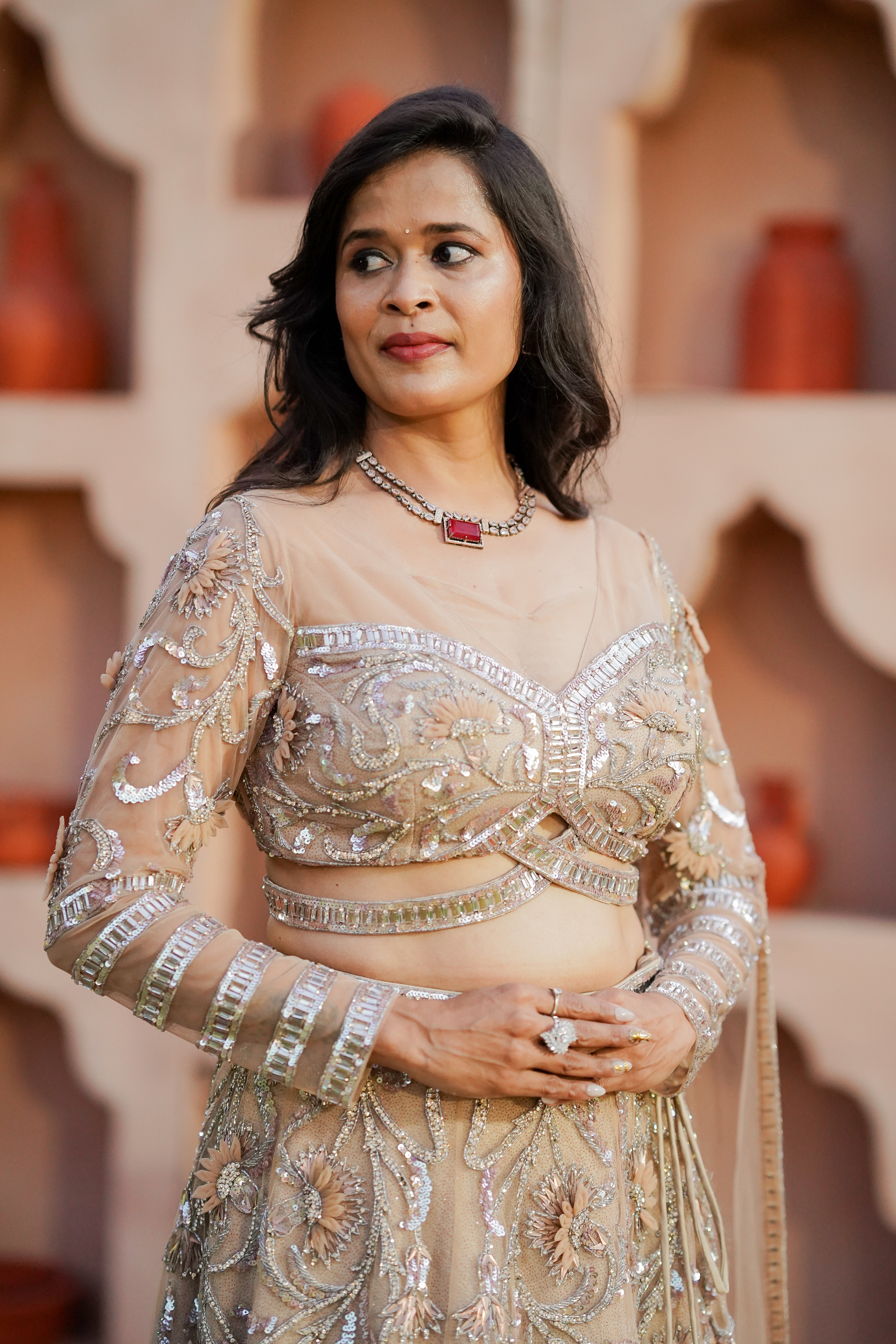 Champagne Embroidered Lehenga Set