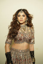 Brown Foil Thread Work Lehenga