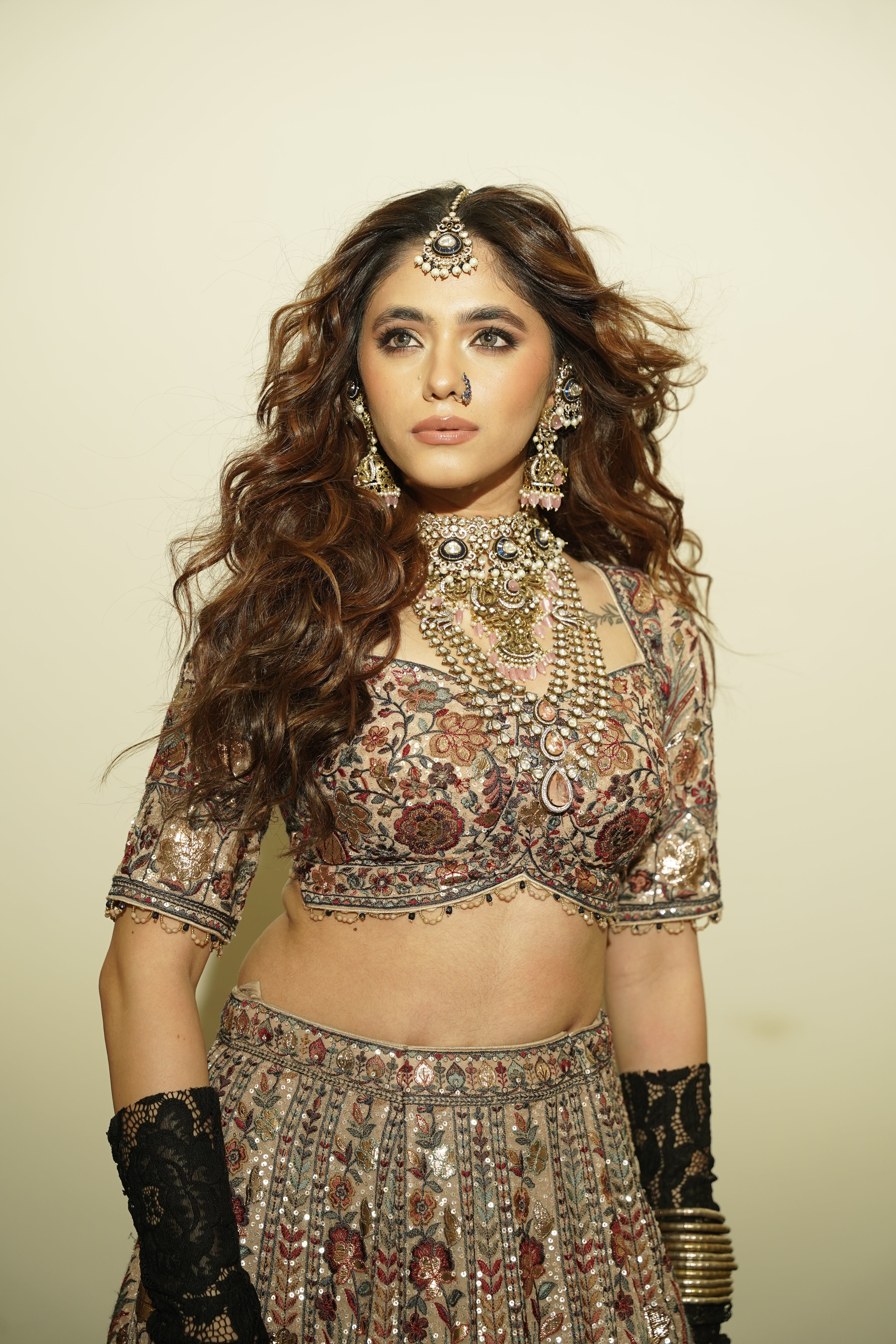 Brown Foil Thread Work Lehenga