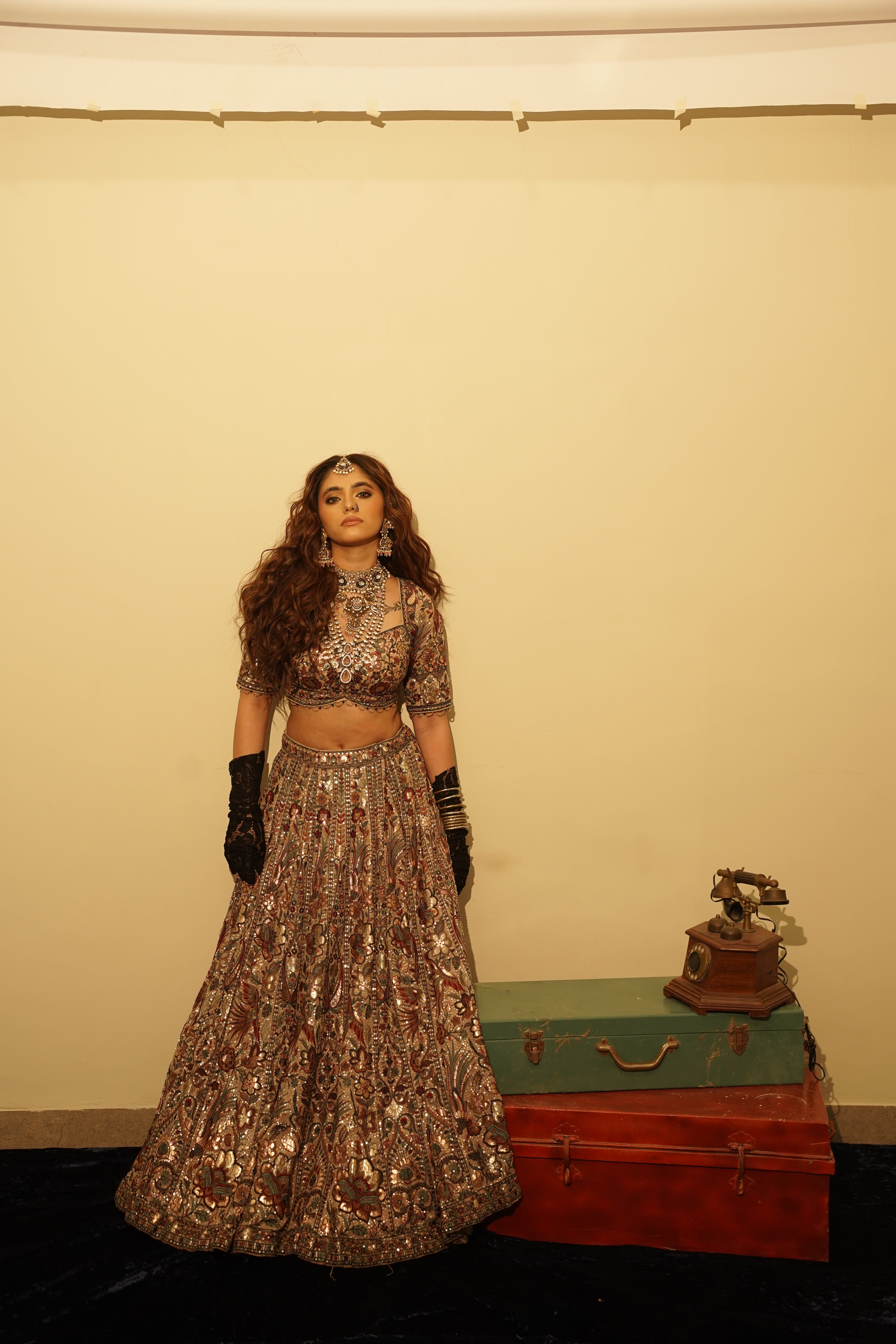 Brown Foil Thread Work Lehenga