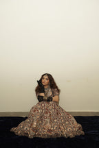 Brown Foil Thread Work Lehenga