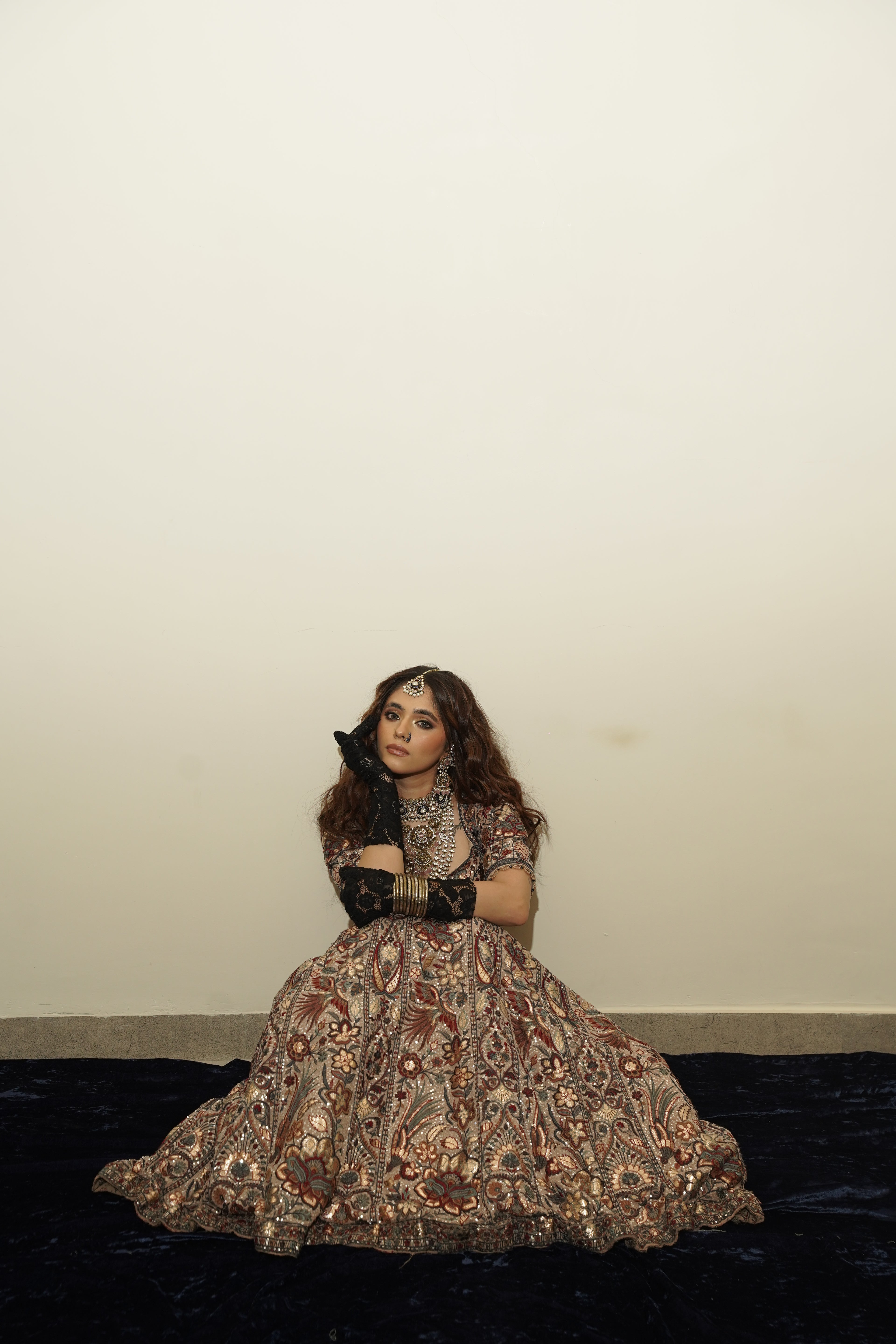 Brown Foil Thread Work Lehenga