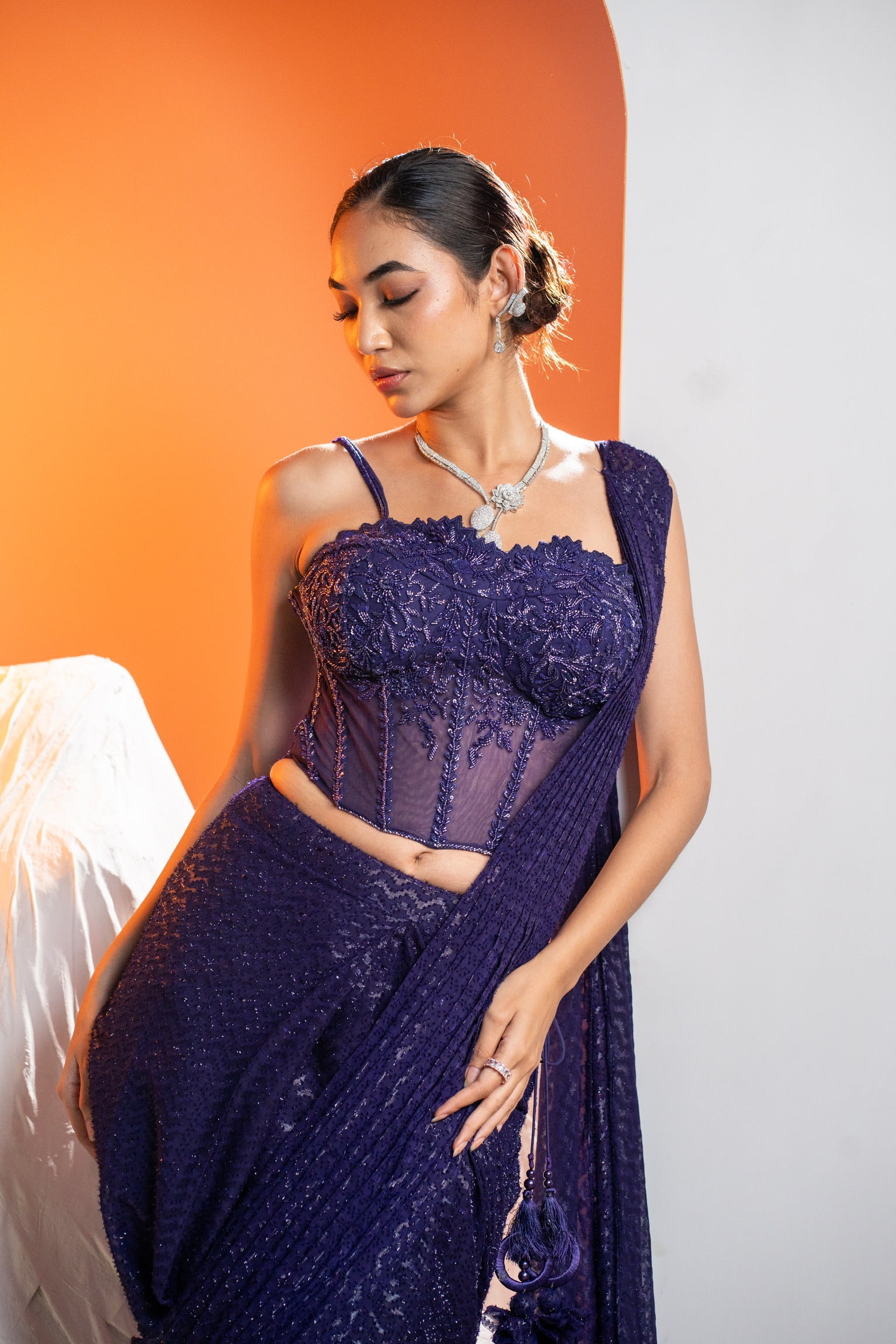 Purple Corset Saree