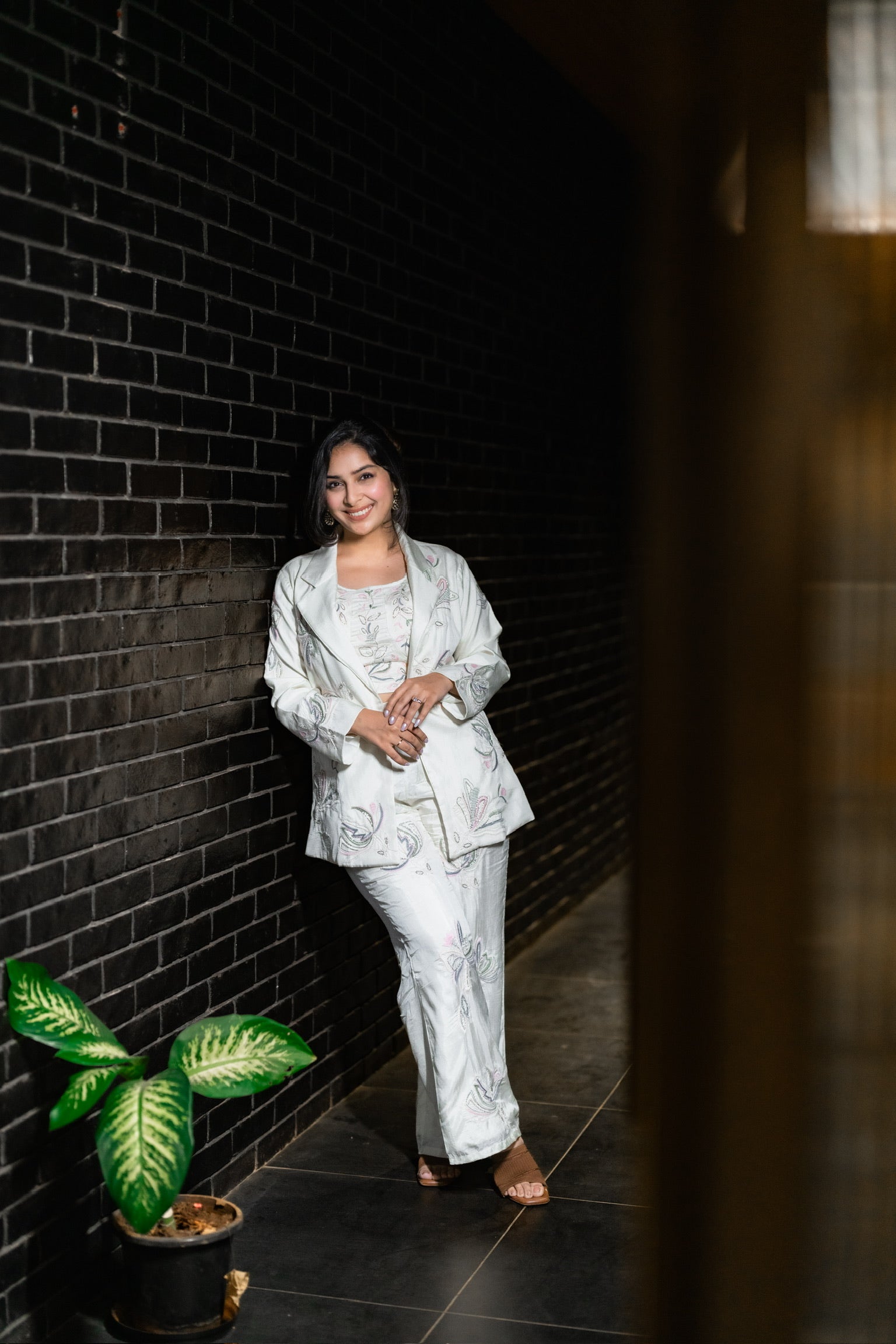 White Silver Handwork Co-ord Set