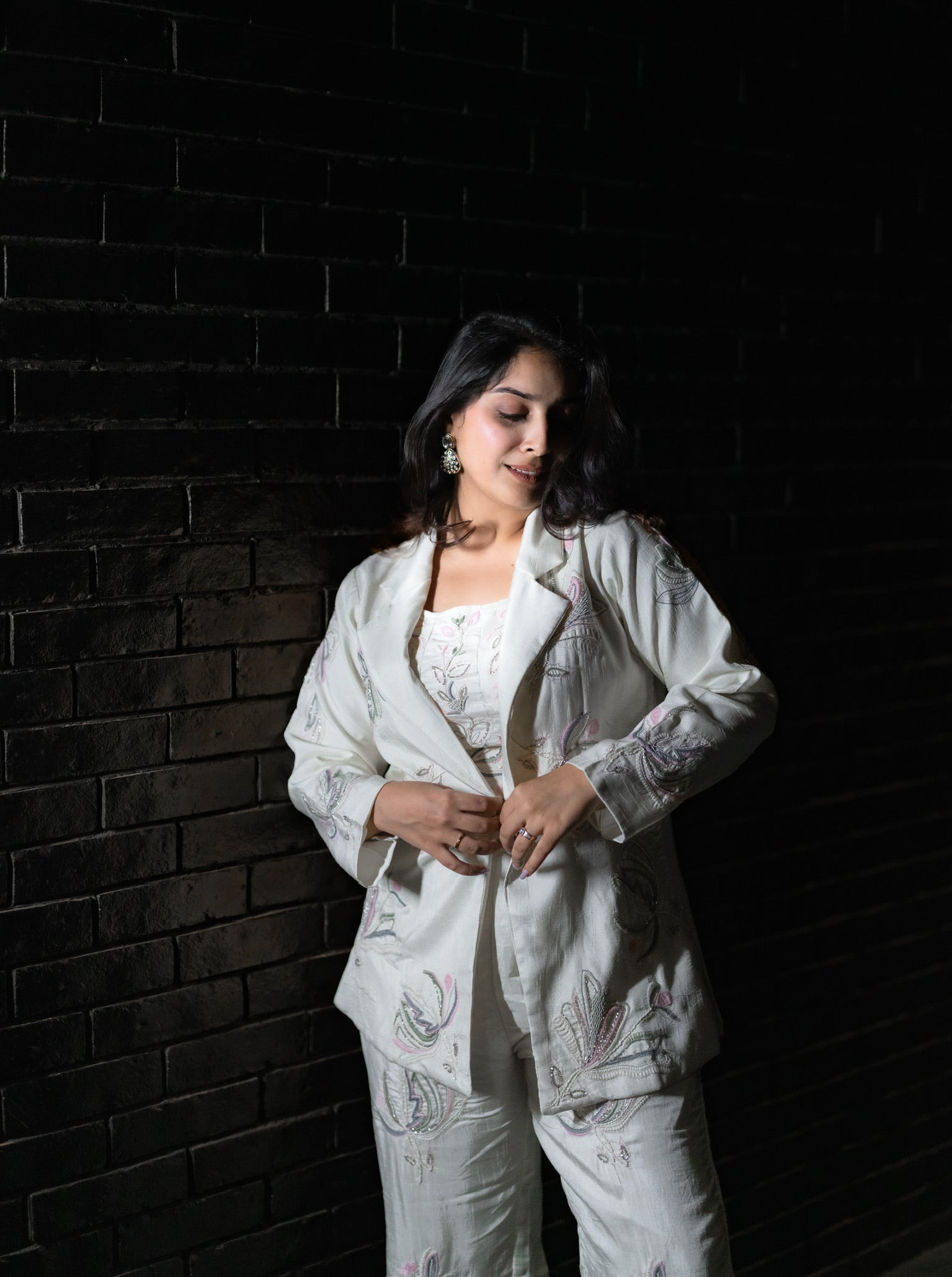 White Silver Handwork Co-ord Set