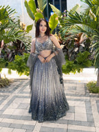 Silver to Black Ombre Sequined Lehenga Choli