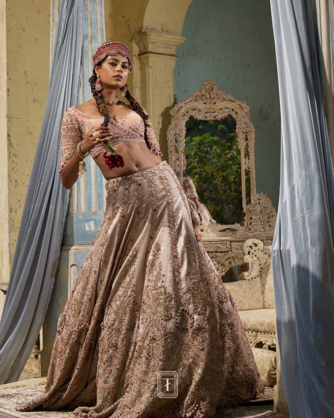 Bronze Pink Bridal Lehenga X Roohbab