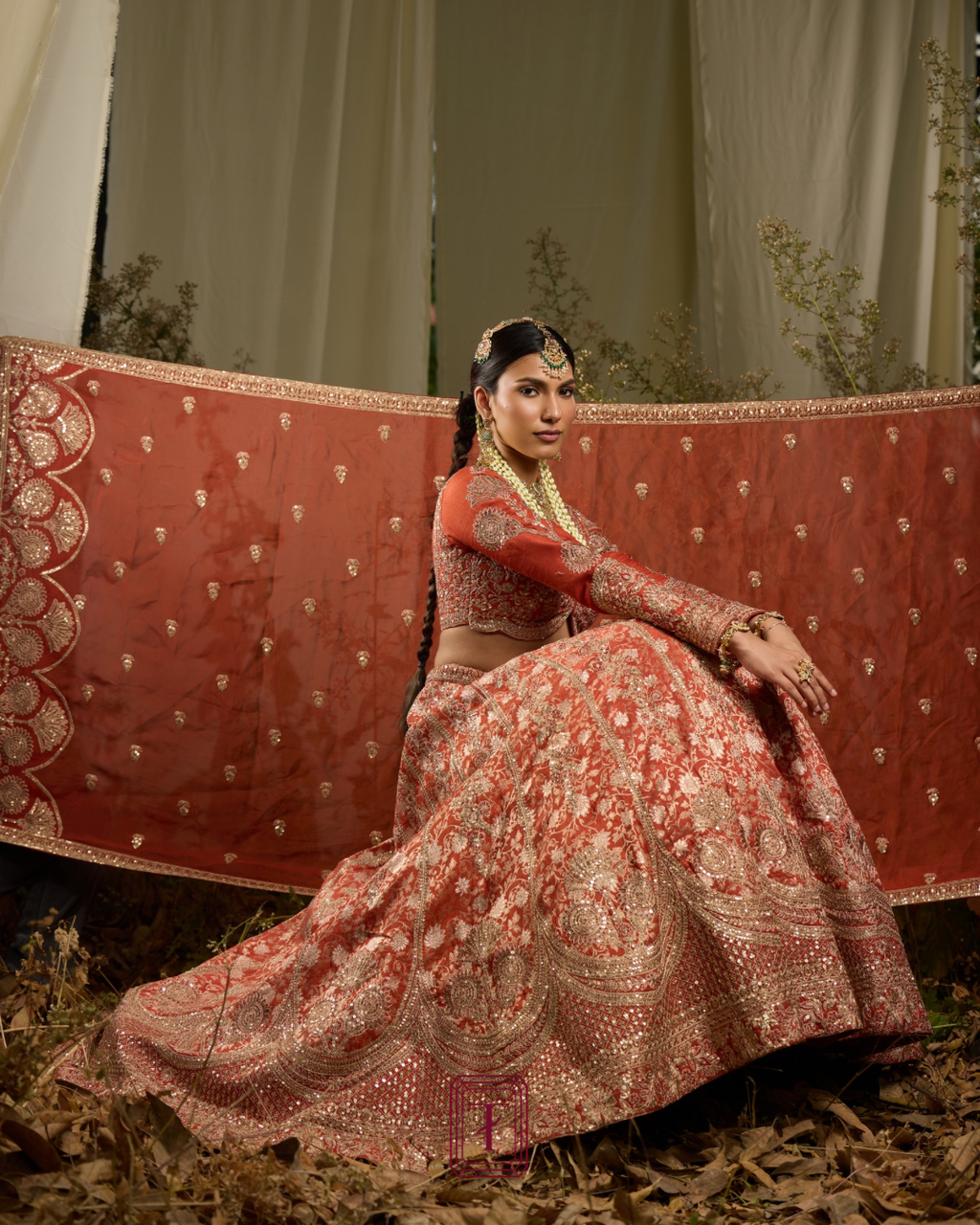 Rust Full Sleeves Bridal Lehenga X Roohbab