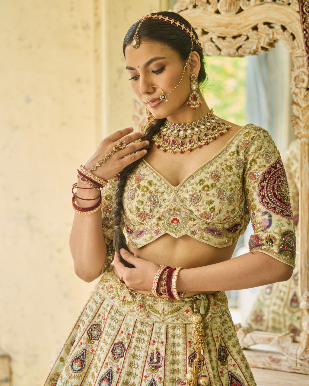 Ivory Maroon Bridal Lehenga X Roohbab