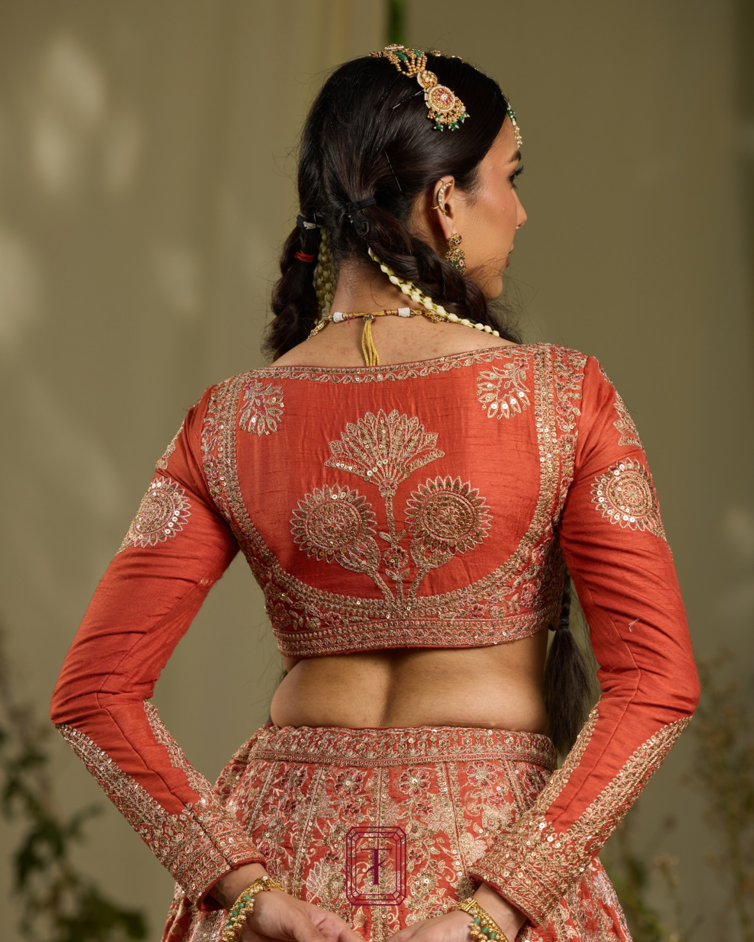 Rust Full Sleeves Bridal Lehenga X Roohbab