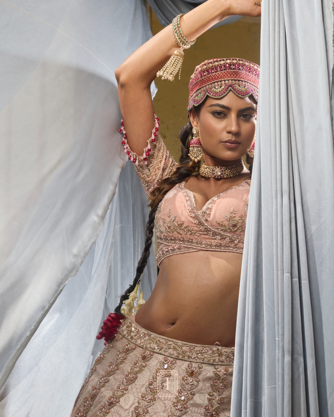 Bronze Pink Bridal Lehenga X Roohbab