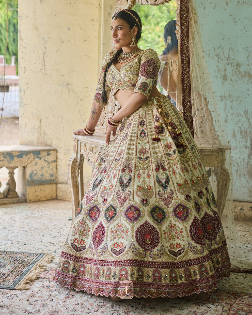 Ivory Maroon Bridal Lehenga X Roohbab