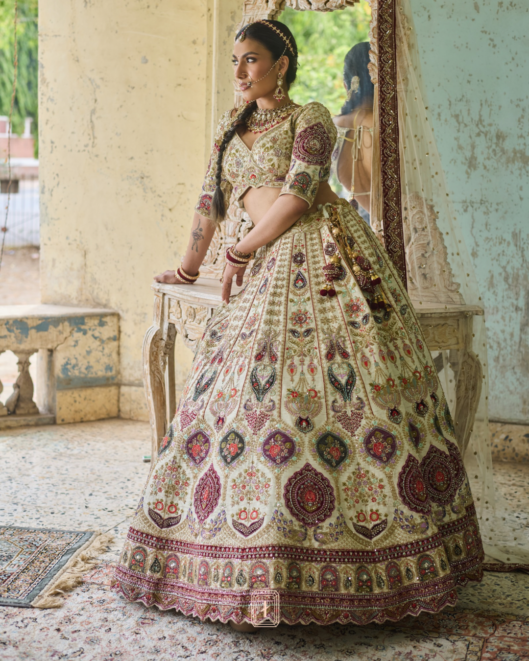 Ivory Maroon Bridal Lehenga X Roohbab
