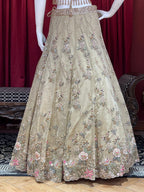 metalic beige tissue and net lehengha