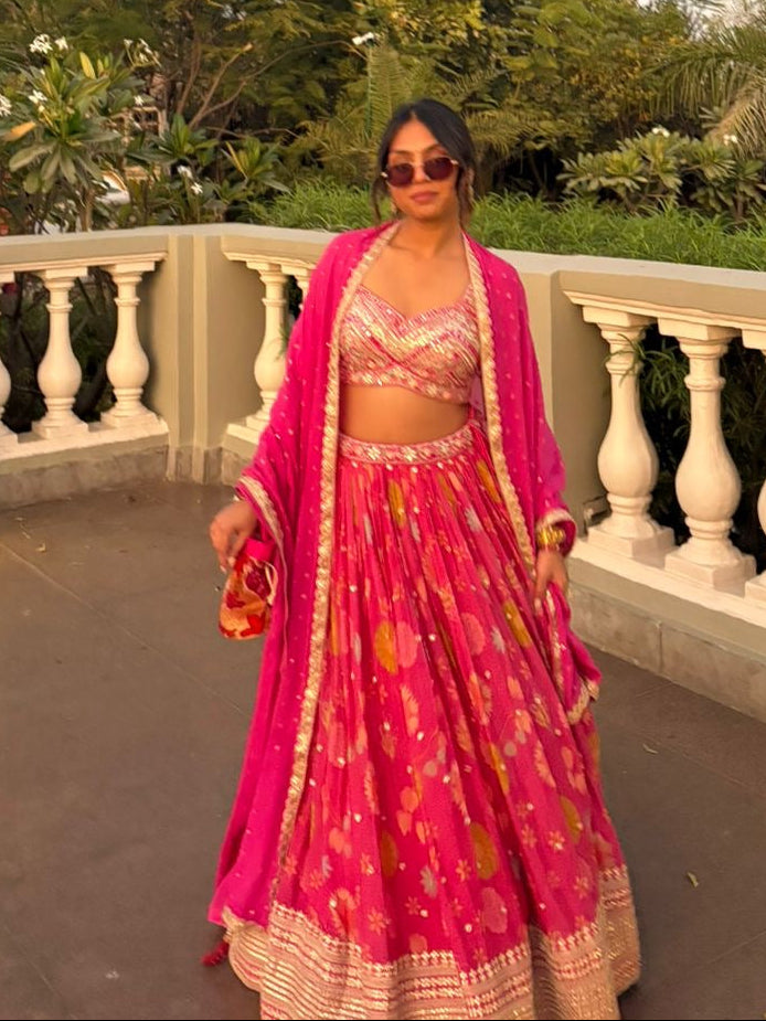 Pink Floral Festive Lehenga Set